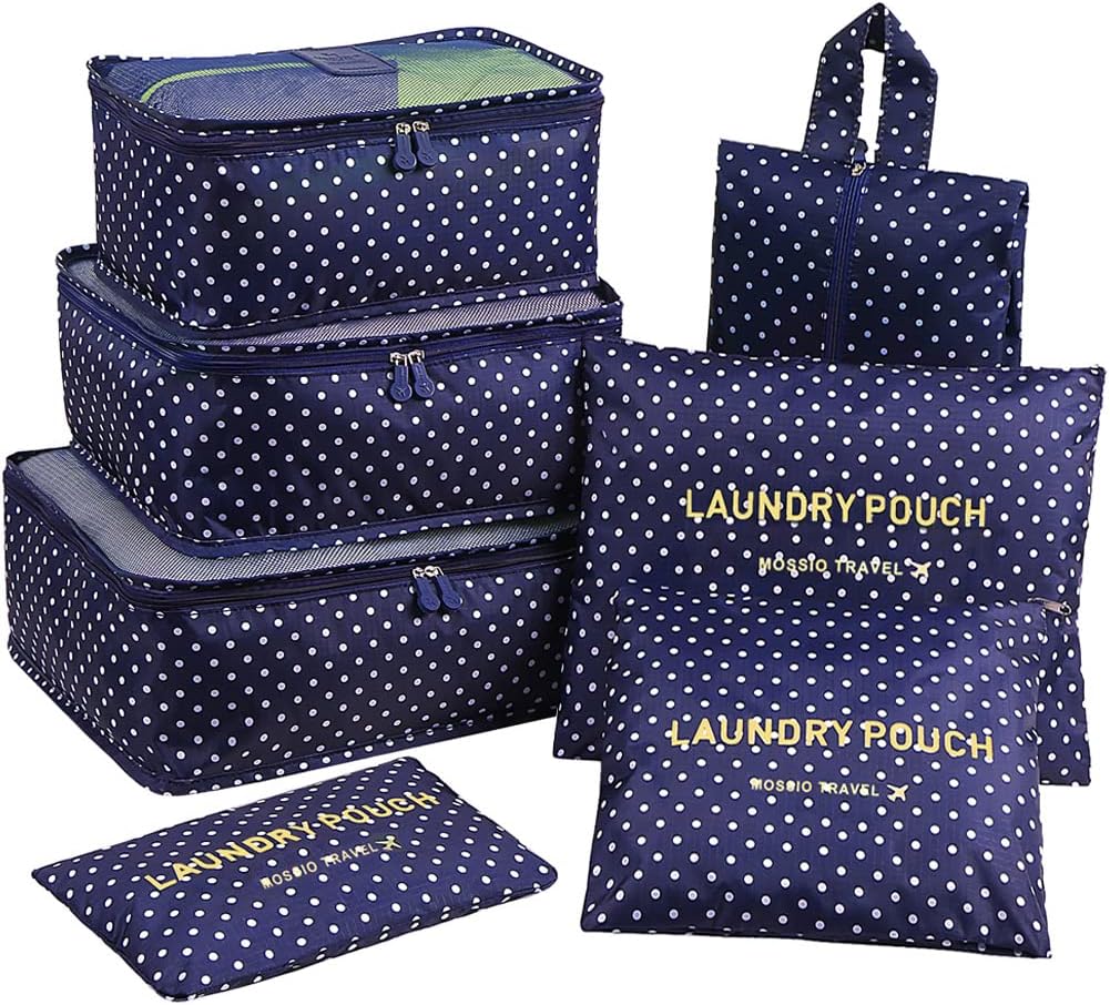 Packing Cubes,Mossio 7 Set Travel Organizers Backpack Waterproof Storage Bags for Trip Blue Circle