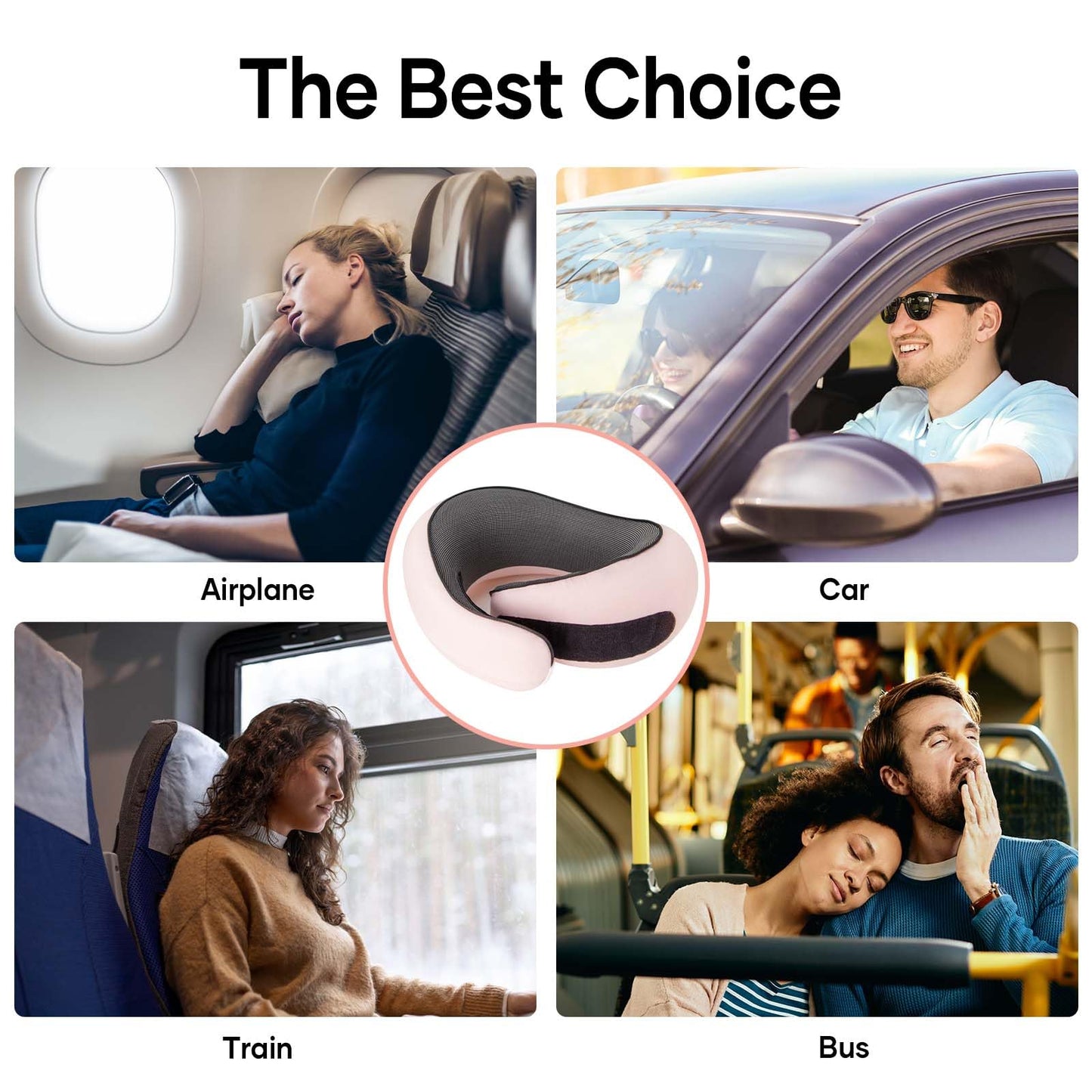 NOCRLG Travel Pillow, Travel Neck Pillow for Airplanes Car, 100% Pure Memory Foam Travel Pillow, Sleeping Essentials for Long Flight 360° Head Support Degree Comfort and Breathability (Pink)