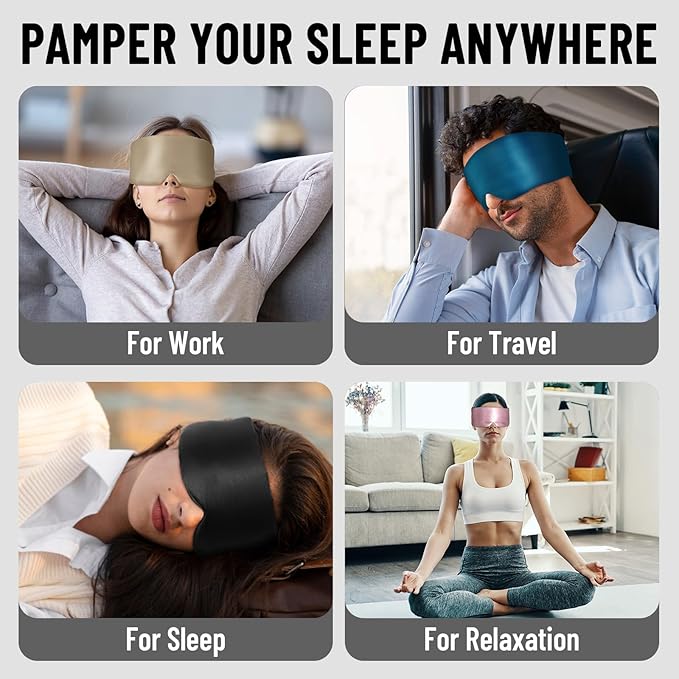 100% Mulberry Silk Sleep Mask, Large Eye Cover for Sleeping, Comfortable and Pressure-Free Sleeping Masks for Women Men, Completely Blackout (Peacock Blue)