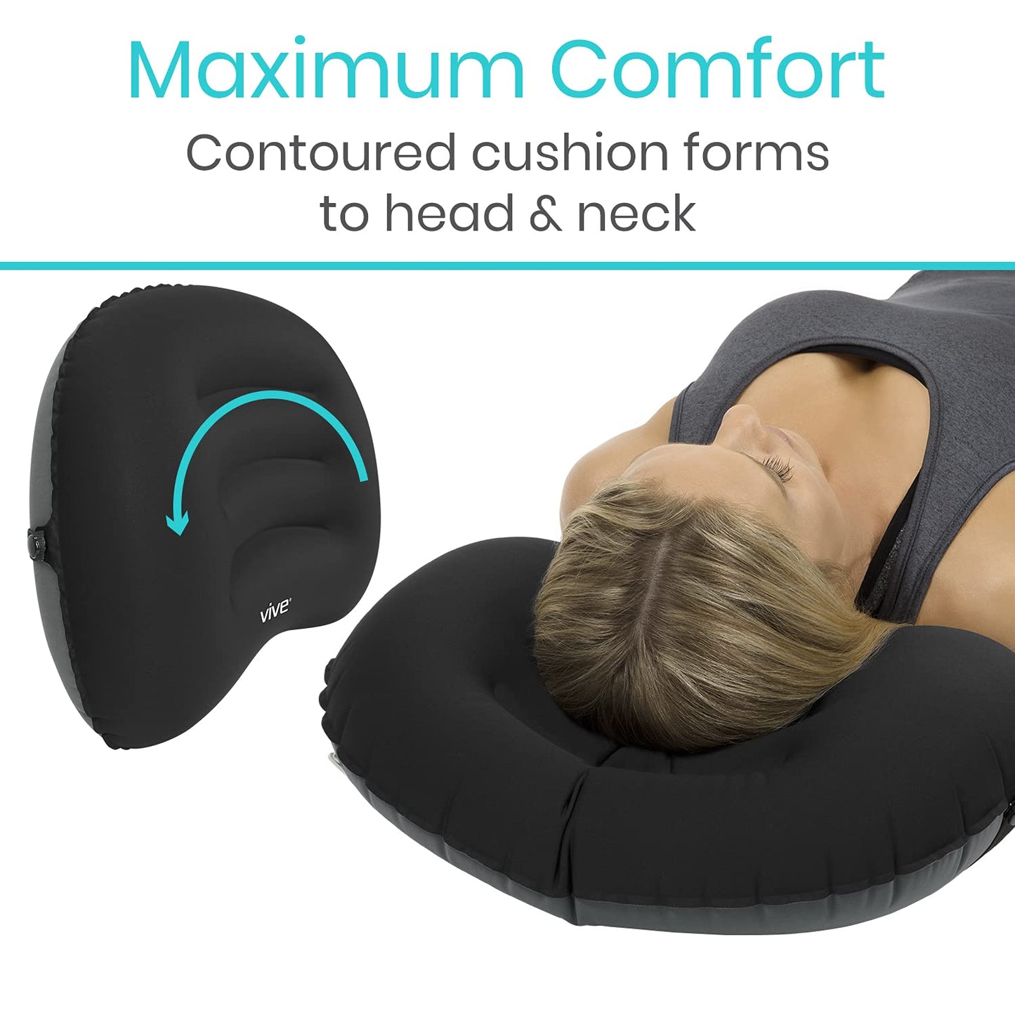 Vive Inflatable Lumbar Pillow - Cushion for Airplane Seat Travel Support - Lower Back Cushion for Car, Office Chair - Adjustable Firm Air Neck Pain, Sciatica Relief - Compact Portable Camping Headrest