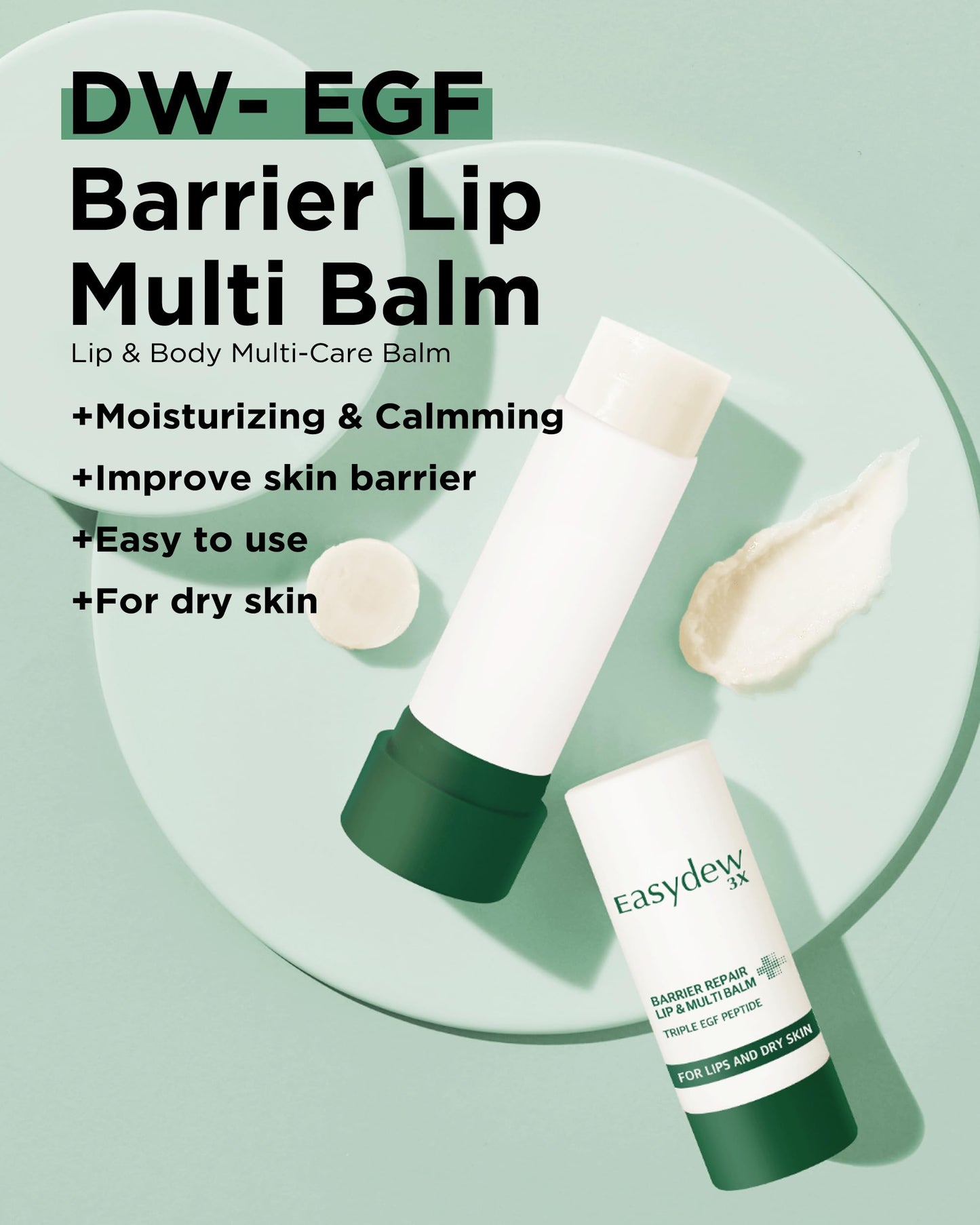 EASYDEW Barrier Lip & Multi Balm – Hydrating and Soothing Multi-Care Stick for Lips, Face, Neck and Body - EGF Peptide, Hyaluronic Acid, Elastin, Collagen, Panthenol - All in One Moisturizer, 0.34 oz.