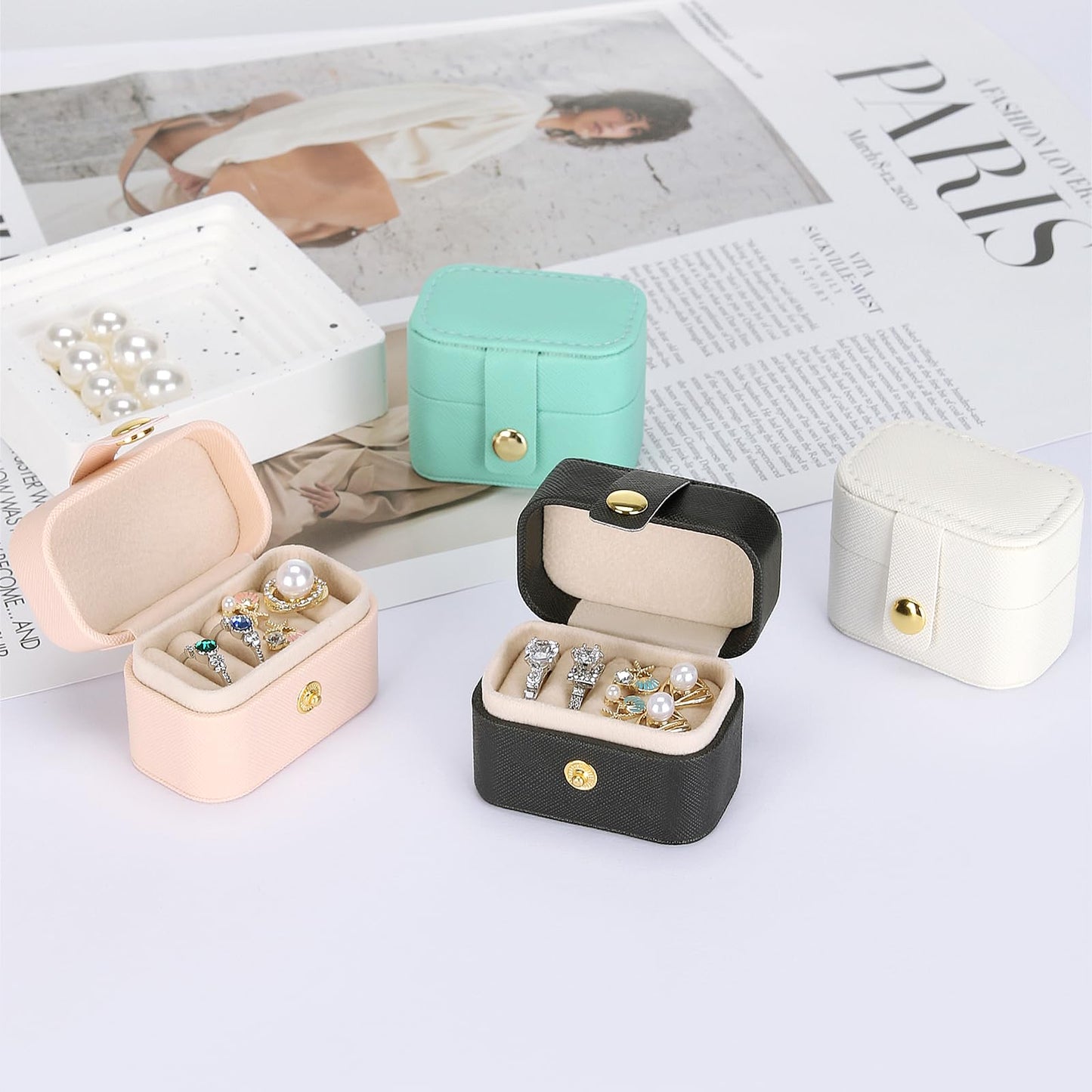 KUKUVR Small Travel Jewelry Box For Ring Stud Earring, Mini Jewelry Ring Holder for Multiple Rings, Portable Jewelry Storage Organizer Case (Blue)