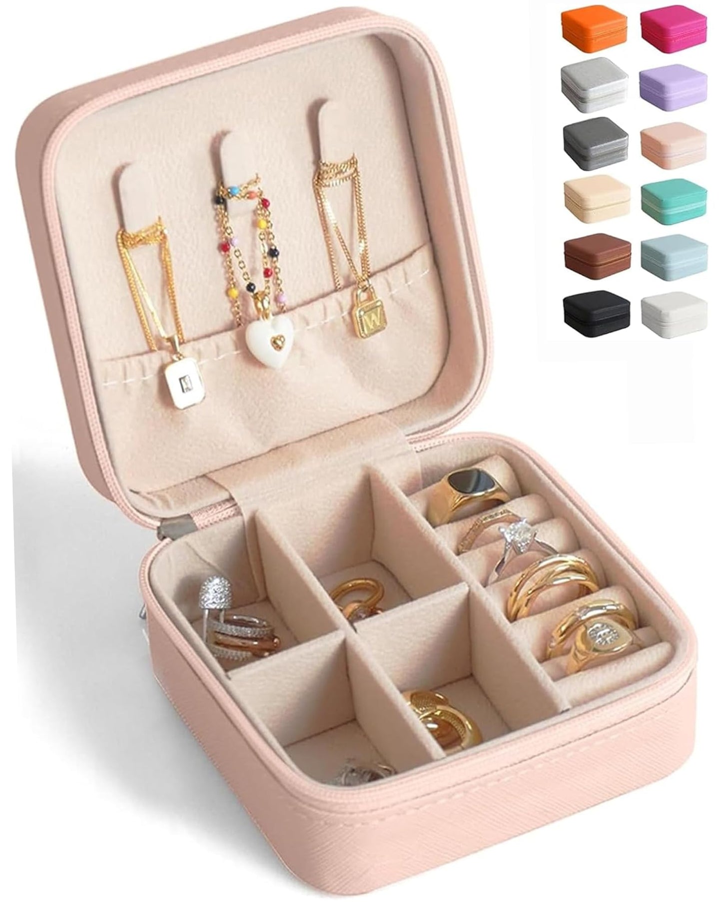 Travel Jewelry Case Small Jewelry Box Mini Travel Essentials for Women, Travel Jewelry Organizer, Bridesmaid Gifts Bridesmaid Proposal Gifts for Women Her, Travel Accessories to Store(1pc pink peach)
