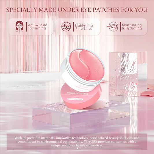 YOYORY Under Eye Patches Masks - for Dark Circles, Puffiness, Eye bags,and Fine Lines Smoothing Skin Care Treatment with Collagen and Hyaluronic Acid for Women and Men, (60 Pcs) Pink