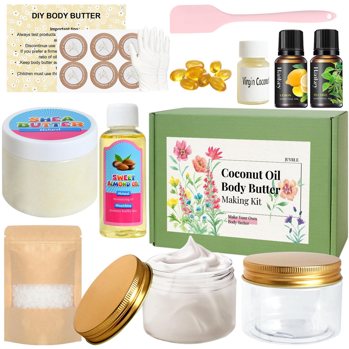 JUYRLE Body Butter Making Kit- Shea Butter Lotion Making Kit, DIY Crafts for Adults with Coconut Oil, Organic Shea Butter Natural Whipped Coconut Oil Body Butter Maker Skin Care Gifts for Women