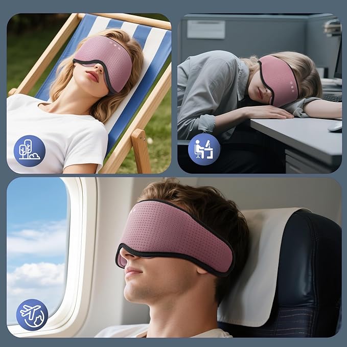 Sleep Mask with Bluetooth 5.4 Headphones, Removable 3D Eye Cups, Timing Sleeping Headphones for Side Sleepers, Wireless Music Eye Mask Speakers for Men, Women, Tech Gifts, Pink