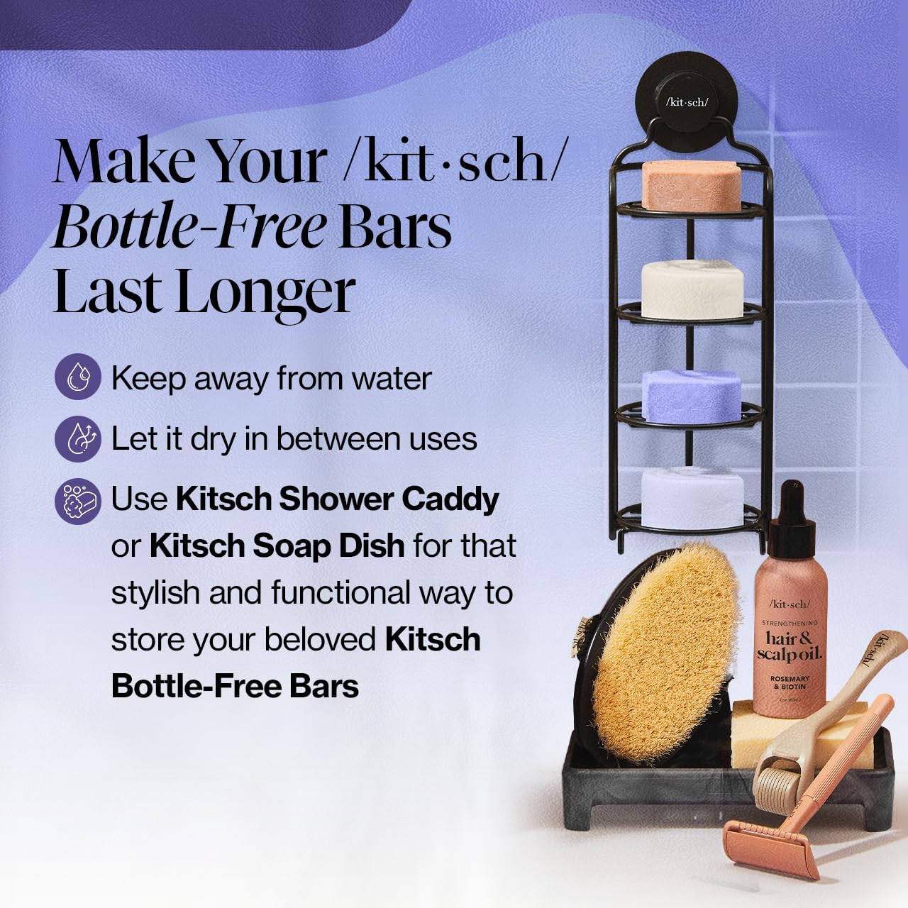 Kitsch Toning Purple Shampoo & Conditioner Bar Set For Blondes & Color Treated Hair - With Biotin for Strengthening & Neutralizing Brassy Tones - Vegan, Silicone & Sulfate Free - Made in USA