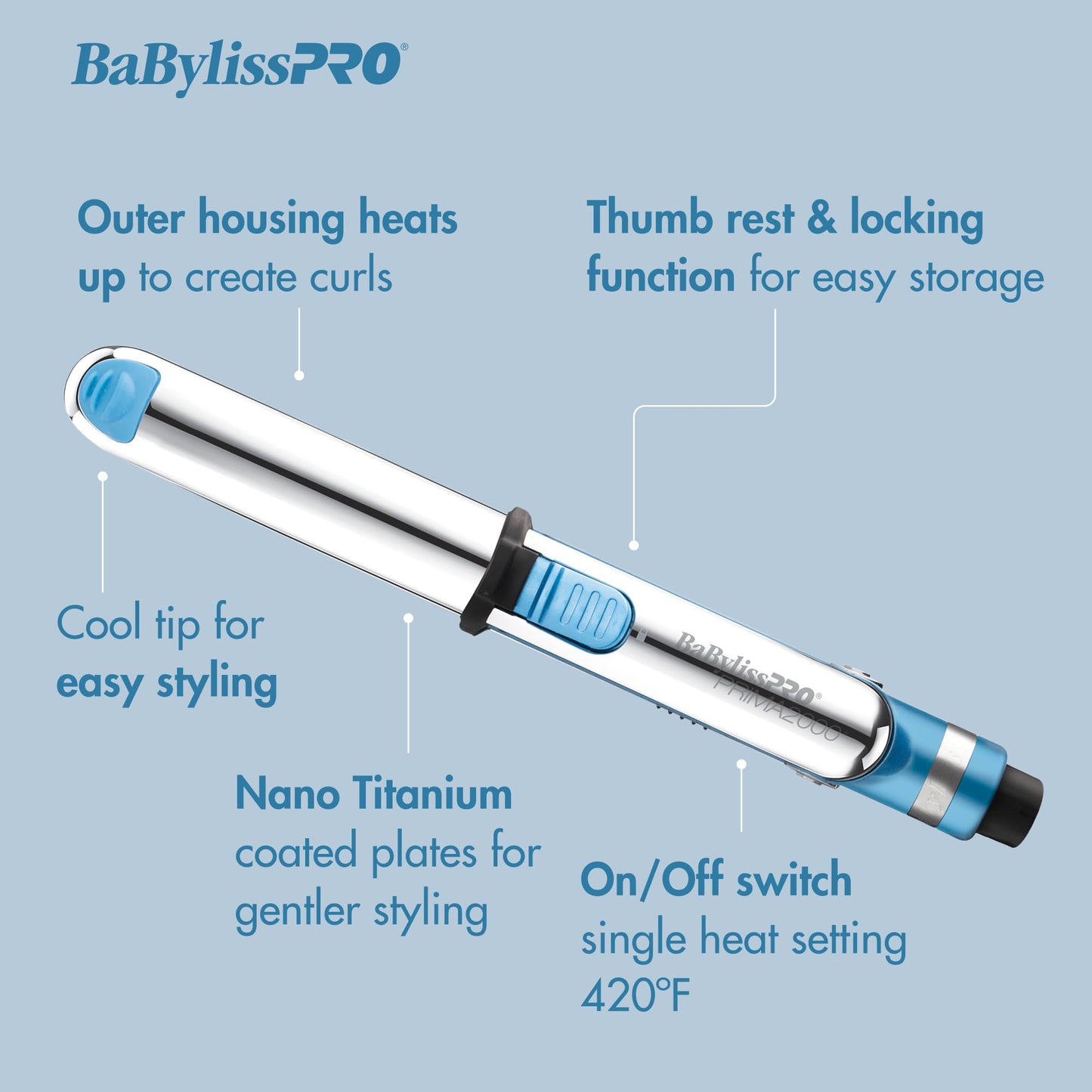 BaBylissPRO Flat Iron Hair Straightener, 3/4 Inch Nano Titanium Prima 2000 Mini Travel, Hair Styling Tools & Appliances, BNT2000UC