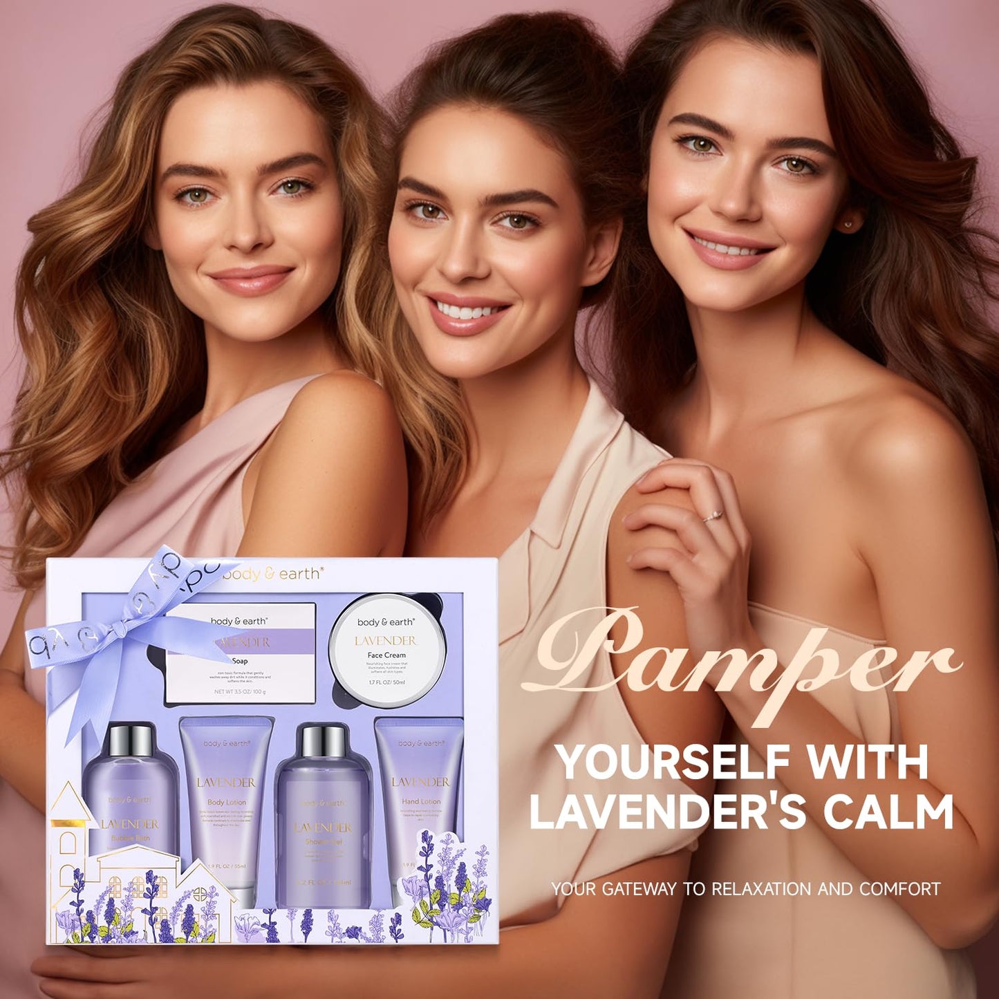 Spa Gifts for Women, Lavender Gift Set, Body & Earth 6 Pcs Bath Gift Sets, Self Care Gifts, Birthday Gifts for Women, Relaxing Spa Set,Christmas Gifts