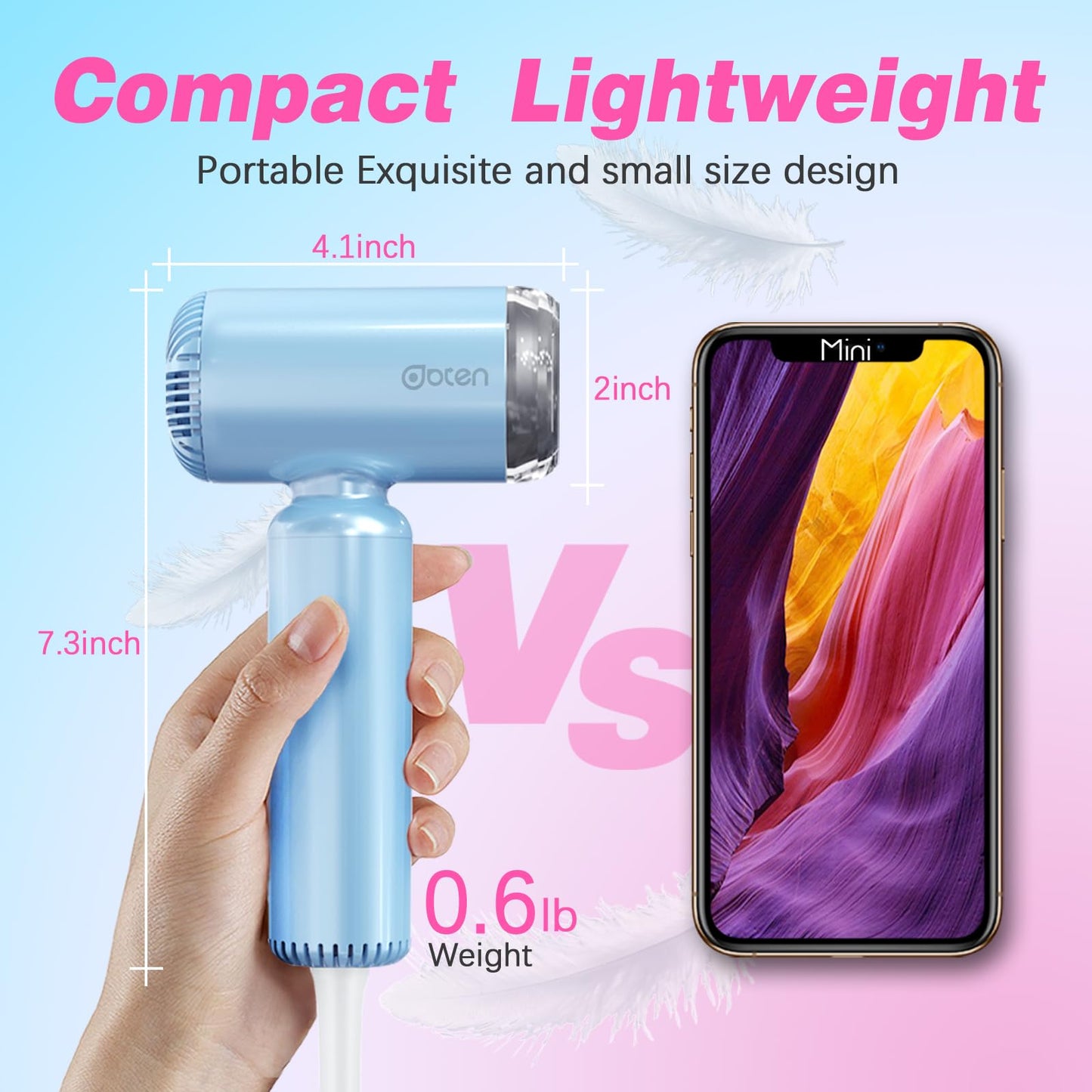 DBTEN Mini Hair Dryer, High-Speed Blow Dryer with 110,000RPM Brushless Motor, Magnetic Diffuser, Negative Ionic Technology for Fast Drying, Compact & Lightweight for Home & Travel (Blue)