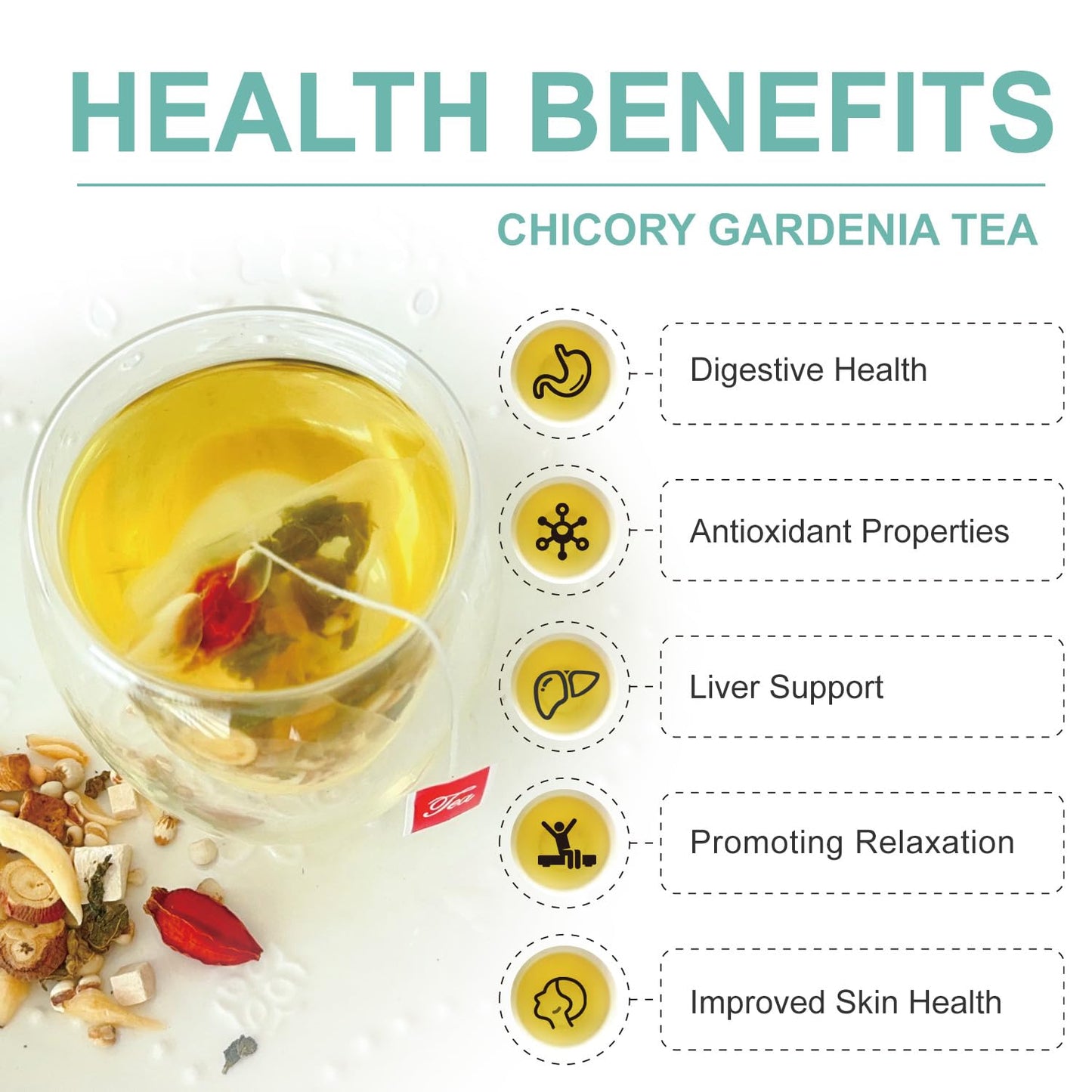 Chicory And Gardenia Tea - Kidneys & Liver Health Tea, 8 Herbal Ingredients Natural Blend, Chicory and Gardenia Tea Bags, Chinese Herbal Tea (250g/10g x25pcs)