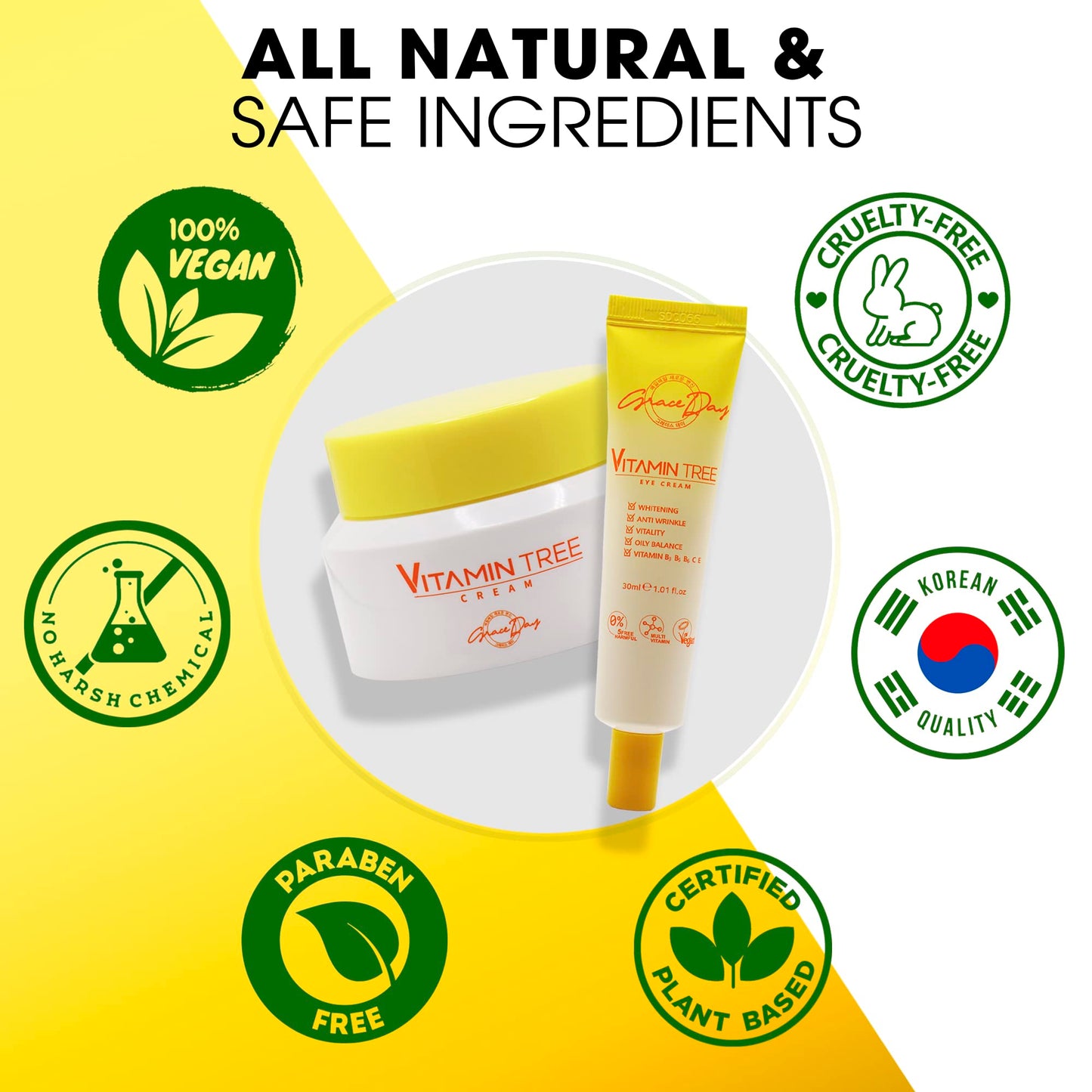 100% Certified Vegan Vitamin Tree Cream. Contains Vitamin C, Provitamin B5, vitamin E & B3. Effective Against Acne & Dark Spots and Sun Damage. Anti-Aging, Anti-Wrinkle Day and Night Cream with Natural Ingredients. 1,69 oz – Made in Korea (Face Cream)