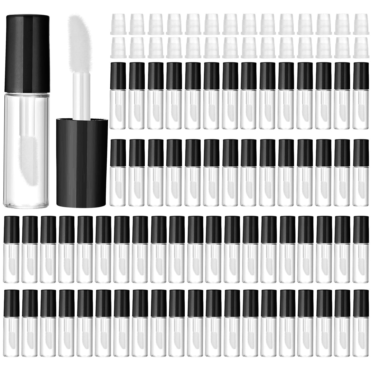 100 Pcs 1.2 ml Mini Lip Gloss Tubes Empty Lipgloss Tubes with Wand Clear Refillable Lip Balm Gloss Containers Lips Glosss Bottles for DIY Lipstick Samples Lips Balms Lipgloss Making(Black)