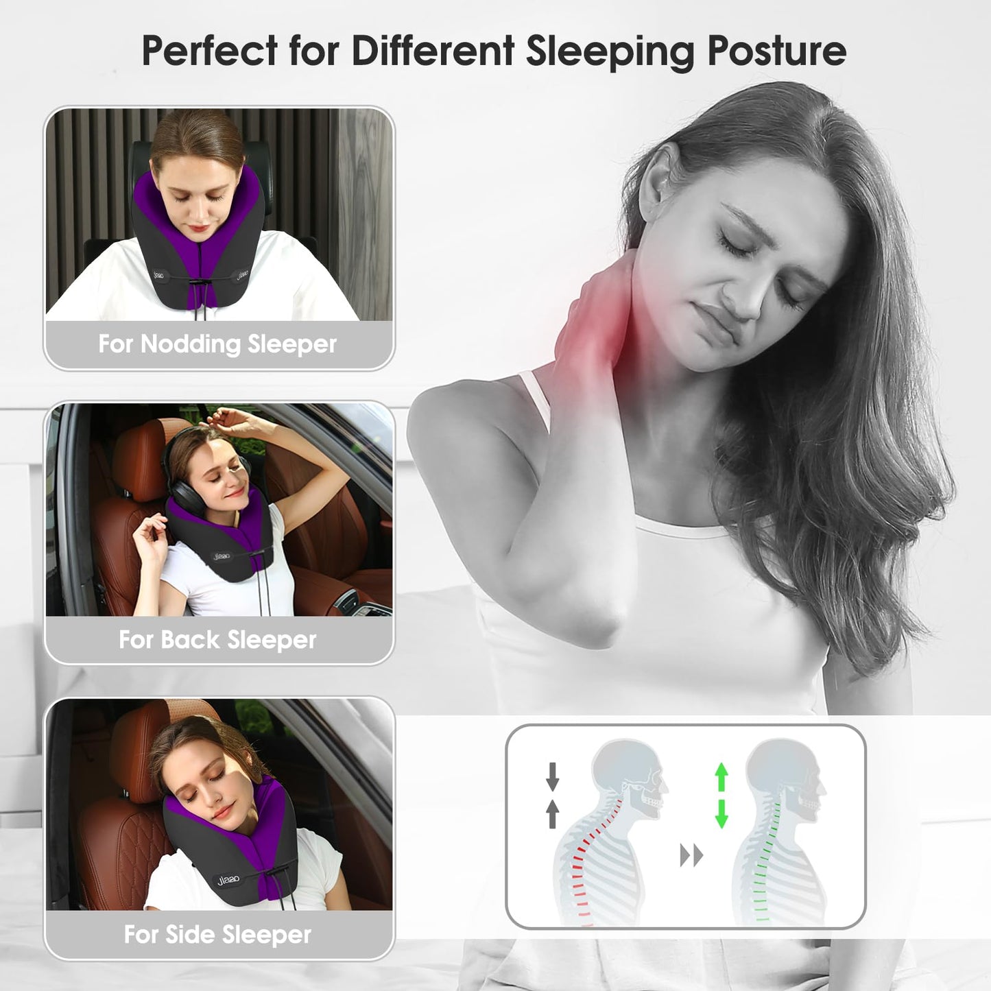 jiaao Travel Neck Pillow for Airplanes, Neck Pillow for Traveling,360º Ergonomic Memory Foam Travel Pillow, Soft and Breathable Cover,Portable Pillows for Car, Train or Airport Travel Essentials