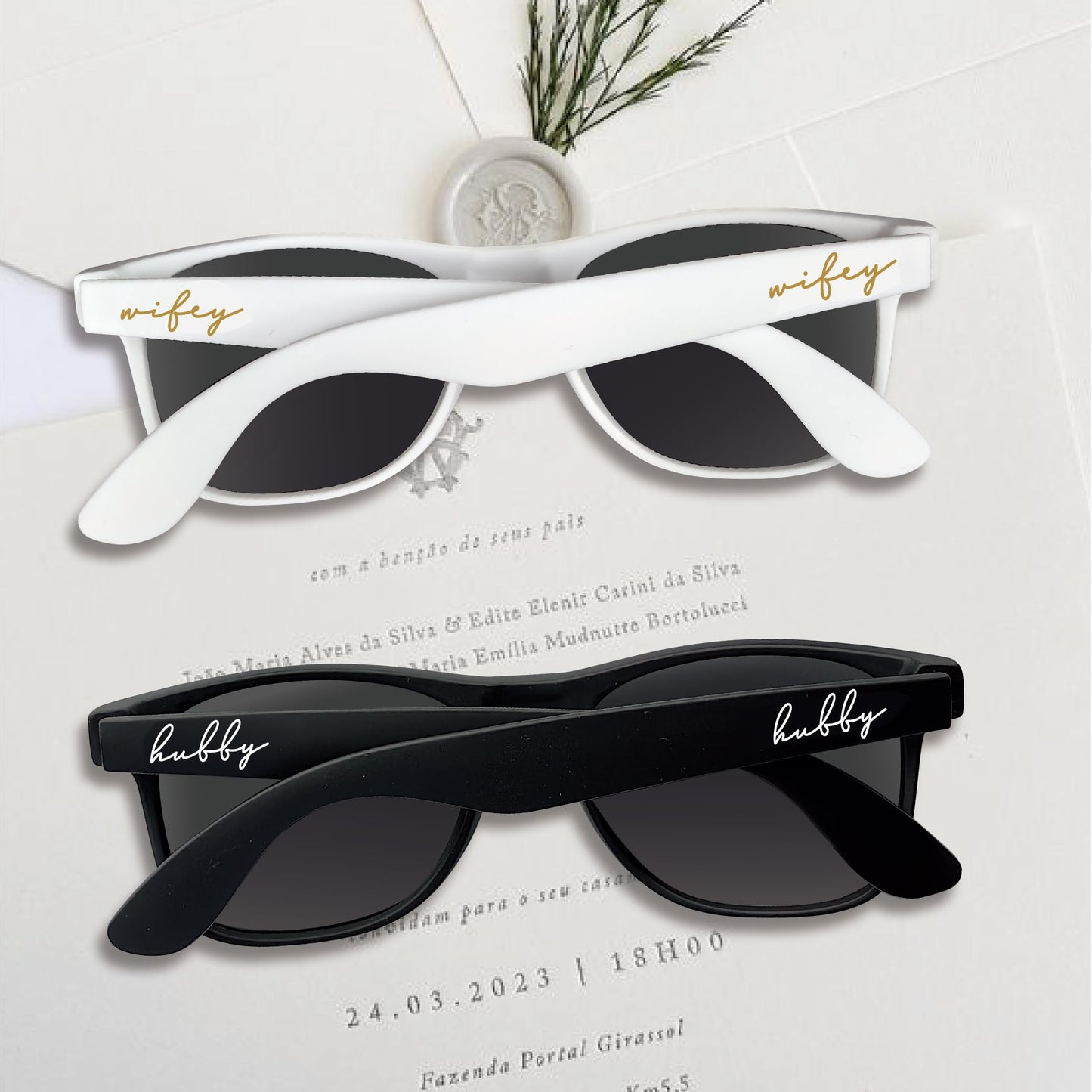 Mr&MrsGifts Honeymoon Essentials Hubby and Wifey Polarized Sunglasses Wedding Sunglasses for the Couple Groom Sunglasses Engagement Gift(HW-S)