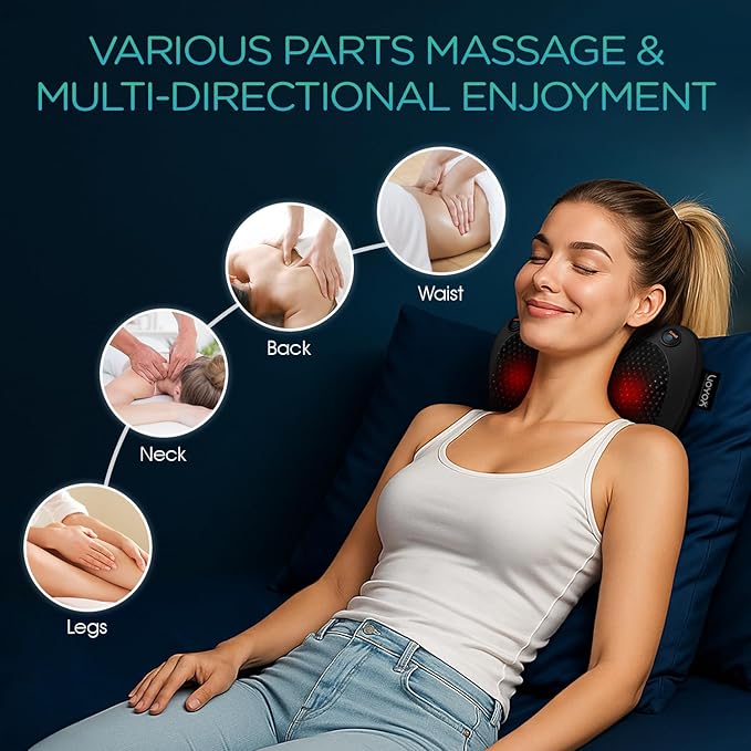 VOYOR-HEALTH Shiatsu Neck and Back Massager with Heat - 3D Kneading Deep Tissue Massage Pillow for Lower Back, Shoulder, Calf, Foot, Use at Home, Car, Office YZ100