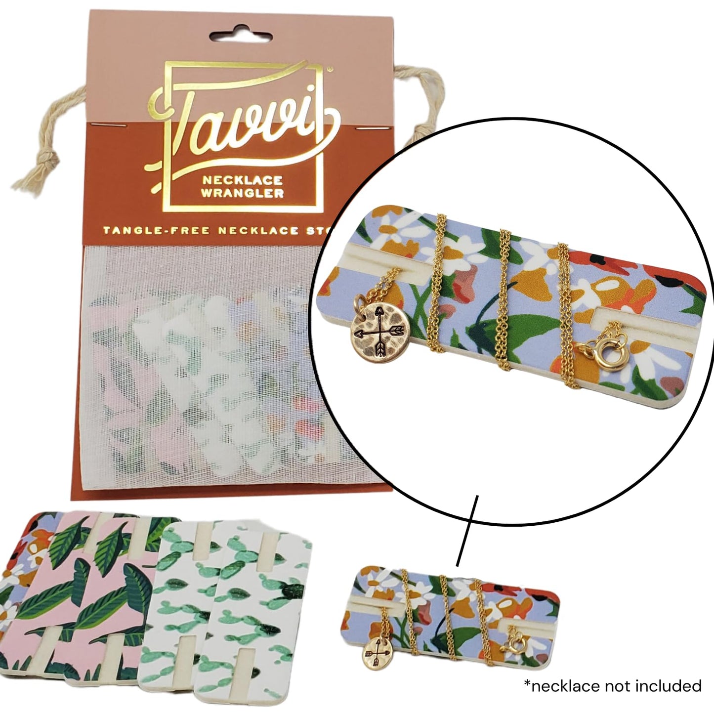 Tavvi Necklace Wrangler Tangle-Free Jewelry Organizer (6-pack) | Travel Organizer | Universal Jewelry Storage Case for Fine Chain Necklaces| Jewelry Roll Alternative (Wallpaper)