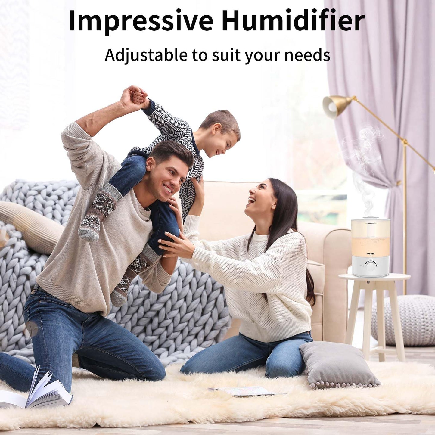 Humidifiers for Bedroom, Cool Mist Top Fill Diffuser with 25Watt for Home Large Room, 360° Nozzle, Rapid Ultrasonic Humidification for Baby Nursery and Plant(3.1L)