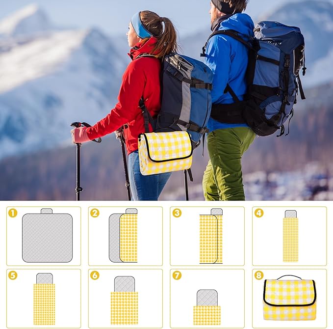78.7’’* 78.7’’ Extra Large Waterproof Picnic Blankets, Three-Layer Thick Foldable Outdoor Blanket, All-in-one Portable, Suitable for Park Picnics, Camping, Beach, Indoor Blanket (Yellow)