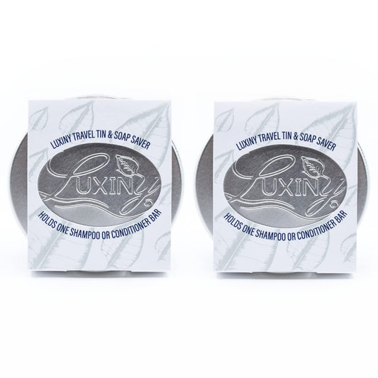 Luxiny Shampoo Bar Holder Tins & Travel Soap Case, with Soap Saver Pad Lift, Helps Bars Last Longer (2 Portable Rust Resistant Containers, 2 Grey Lifts)