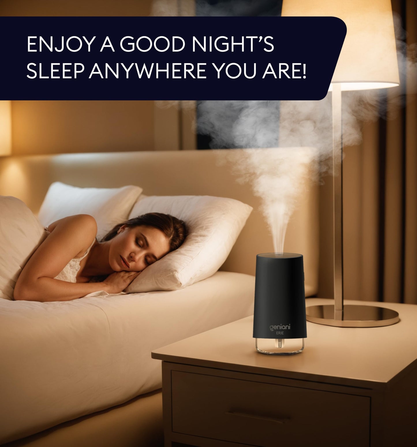 GENIANI Portable Small Cool Mist Humidifier β USB Powered (Not Rechargeable), Compact Desktop Humidifier for Plants, Office, Baby Room β Auto Shut Off & Night Light β Black, 0.25L