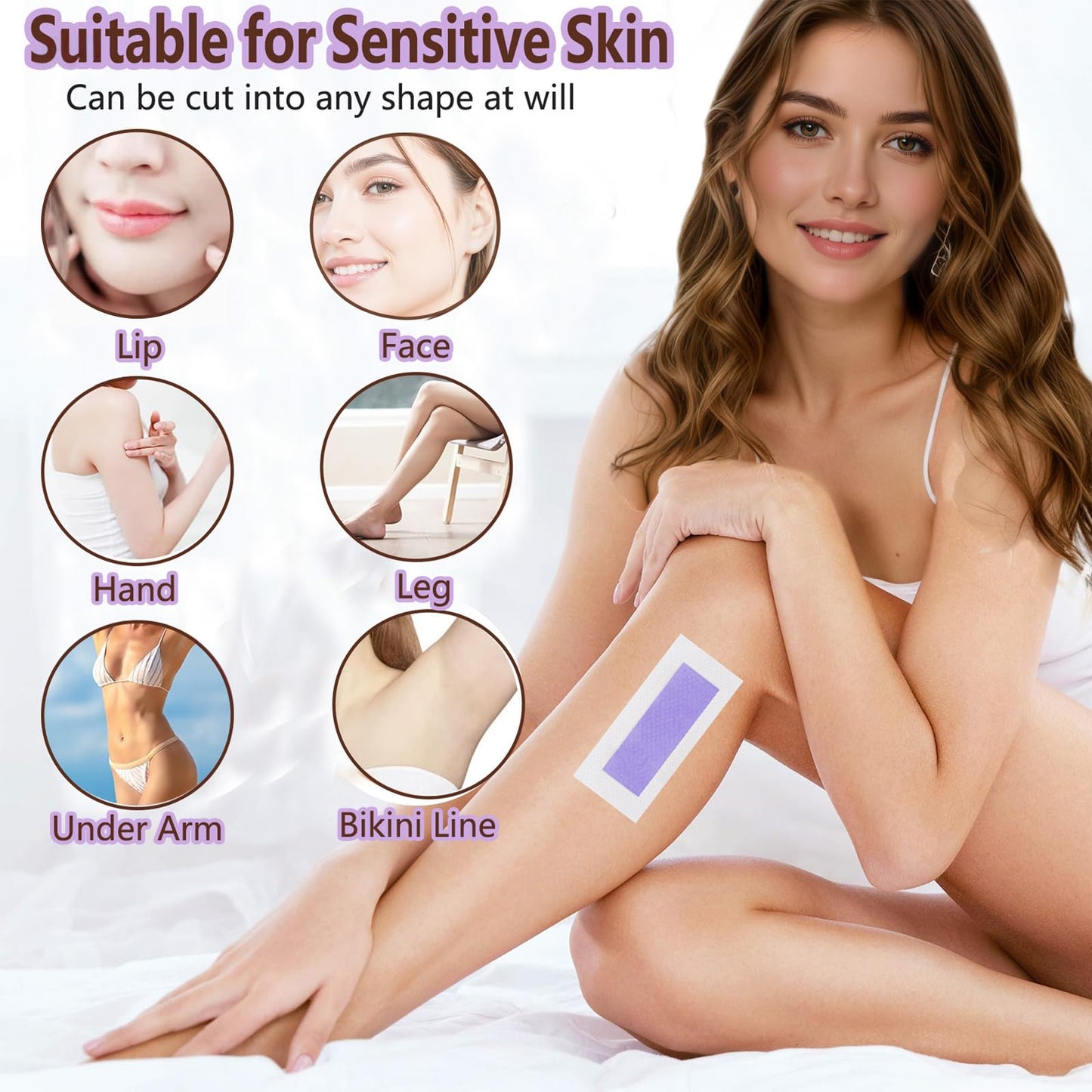 Wax Strips for Hair Removal,Waxing Strips Kit for Women Sensitive All Skin,40 Face Wax Strips & 6 Calming Oil Wipes,Waxing Kit for Women Face,Lips,Body,Legs,Bikini Line,Purple,40 Count (Pack of 1)