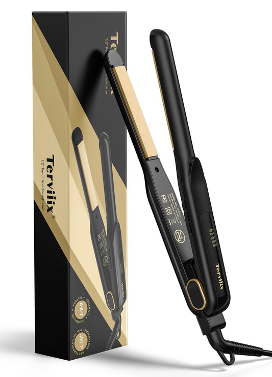 Terviiix 1/2 Inch Flat Iron for Short Hair, Small Hair Straightener and Curler 2-in-1 for Pixie Cuts & Touch-Ups, Rounded Edge Mini Flat Iron for Men and Women, Dual Voltage Travel-Friendly