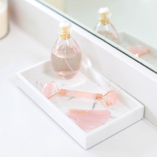 Face Roller & Gua Sha Set - Brazilian Certified Rose Quartz Stone - Natural Anti-Aging Facial Massager Tool for Skin Tightening - Lifting Facial Roller & Eye Sculpting Kit for Women & Men