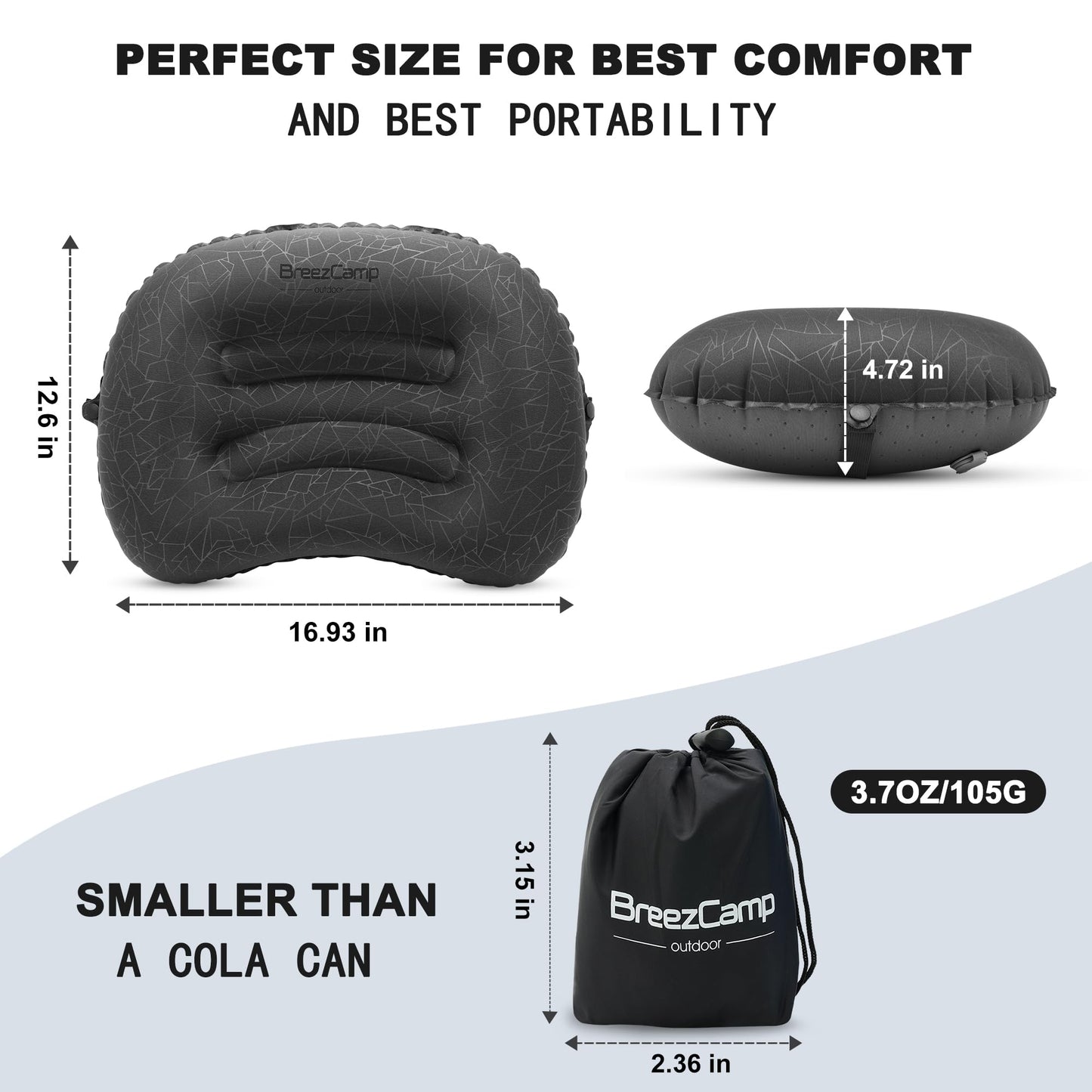 BreezCamp Inflatable Camping Pillow, Travel Blow Up Air Pillow, Neck Lumbar Support Ultralight Compact Pillow for Outdoor Hiking Backpacking Car Beach Airplane Sleeping Essentials, Black