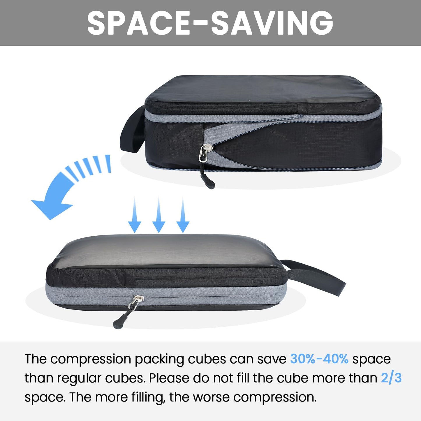 BAGAIL 6 Set Ultralight Compression Packing Cubes Packing Organizer for Travel Accessories Luggage Suitcase Backpack(70D FullMesh Jet Black)