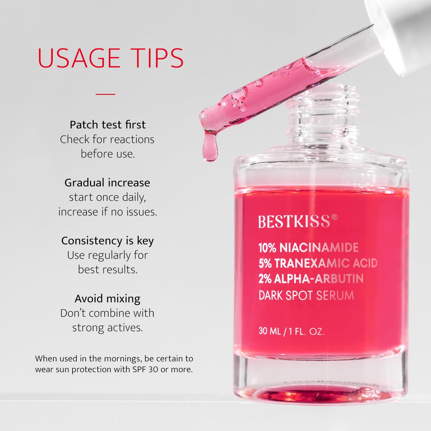 Bestkiss 10% Niacinamide + 5% Tranexamic Acid + 2% Alpha-Arbutin Dark Spot Serum with Ceramides Hyaluronic Acid Centella Asiatica - Korean Glass Skin Vegan Paraben Fragrance Cruelty Free 1 FL OZ/30mL