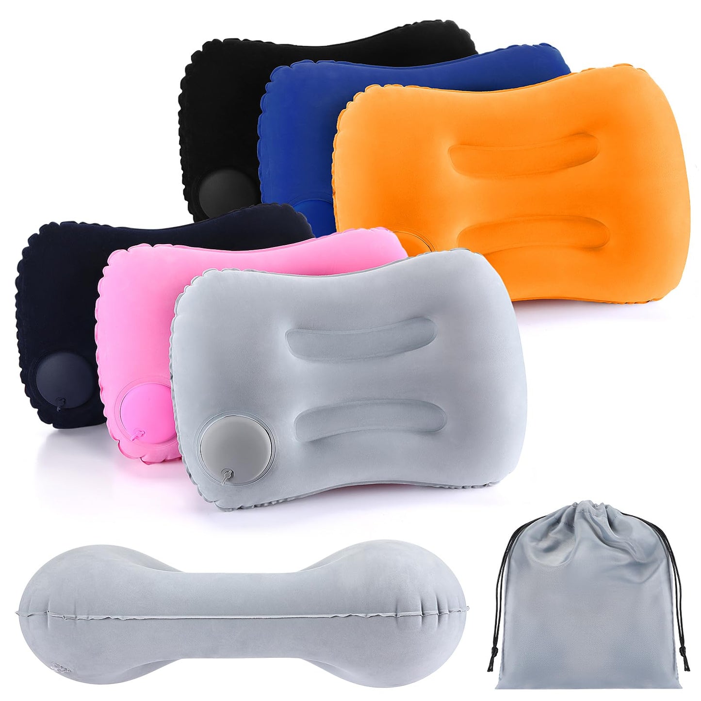 Geelin 6 Pcs Inflatable Travel Camping Pillow Portable Backpacking Pillow with Bag for Neck and Lumbar Support Hiking Sleeping Camping(Colorful)
