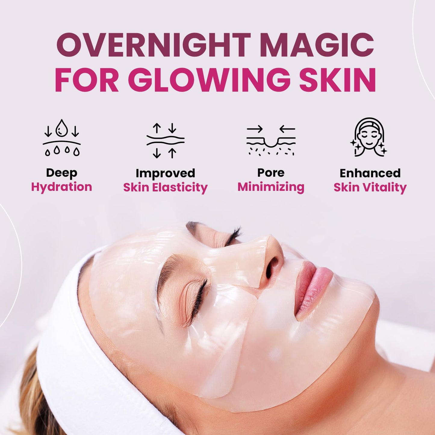 Overnight Collagen Face Mask, Hydrogel & Low Molecular Deep Collagen Mask, Glass Skin Face Mask, Collagen Mask Overnight + Firming & Elasticity, Hydrating Face Masks 34g*4ea, Face Masks Skincare Pack