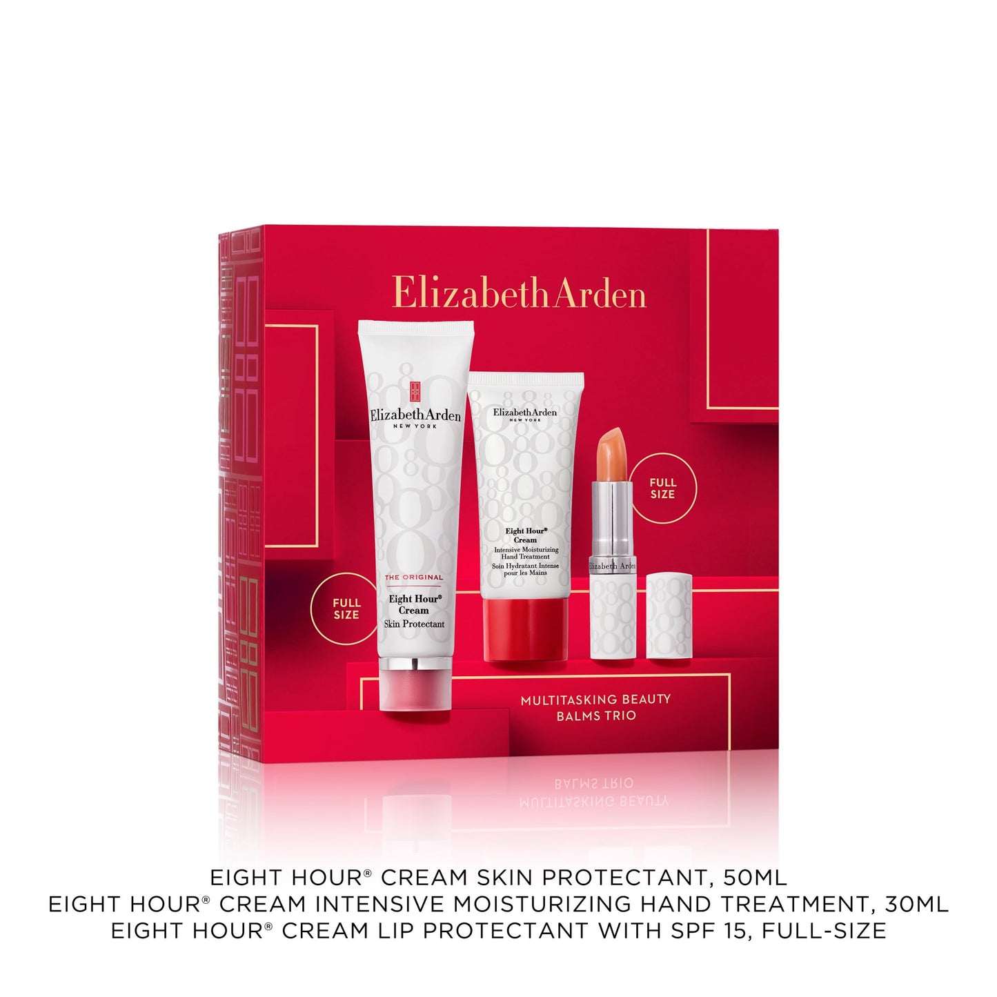 Elizabeth Arden Eight Hour Nourishing Skin Essentials, 3-Piece Hydrating Skincare Gift Set, Skin Protectant, Lip Balm SPF 15 & Hand Cream, Travel Size