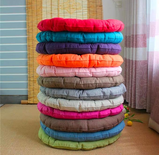 Large Linen Floor Cushions,Round Futon Pillows Japanese Style Tufted Floor Pillows Meditation Cushions for Seating On Pad for Yoga Sofa Balcony(Size:75x75cm(30x30inch),Color:Khaki)