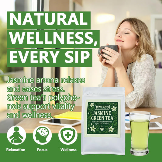 Jasmine Green Tea Bags – 60 Count | Fragrant Jasmine-Infused Green Tea | Smooth & Refreshing | Individually Wrapped for Freshness | Ideal for Home, Office & Travel