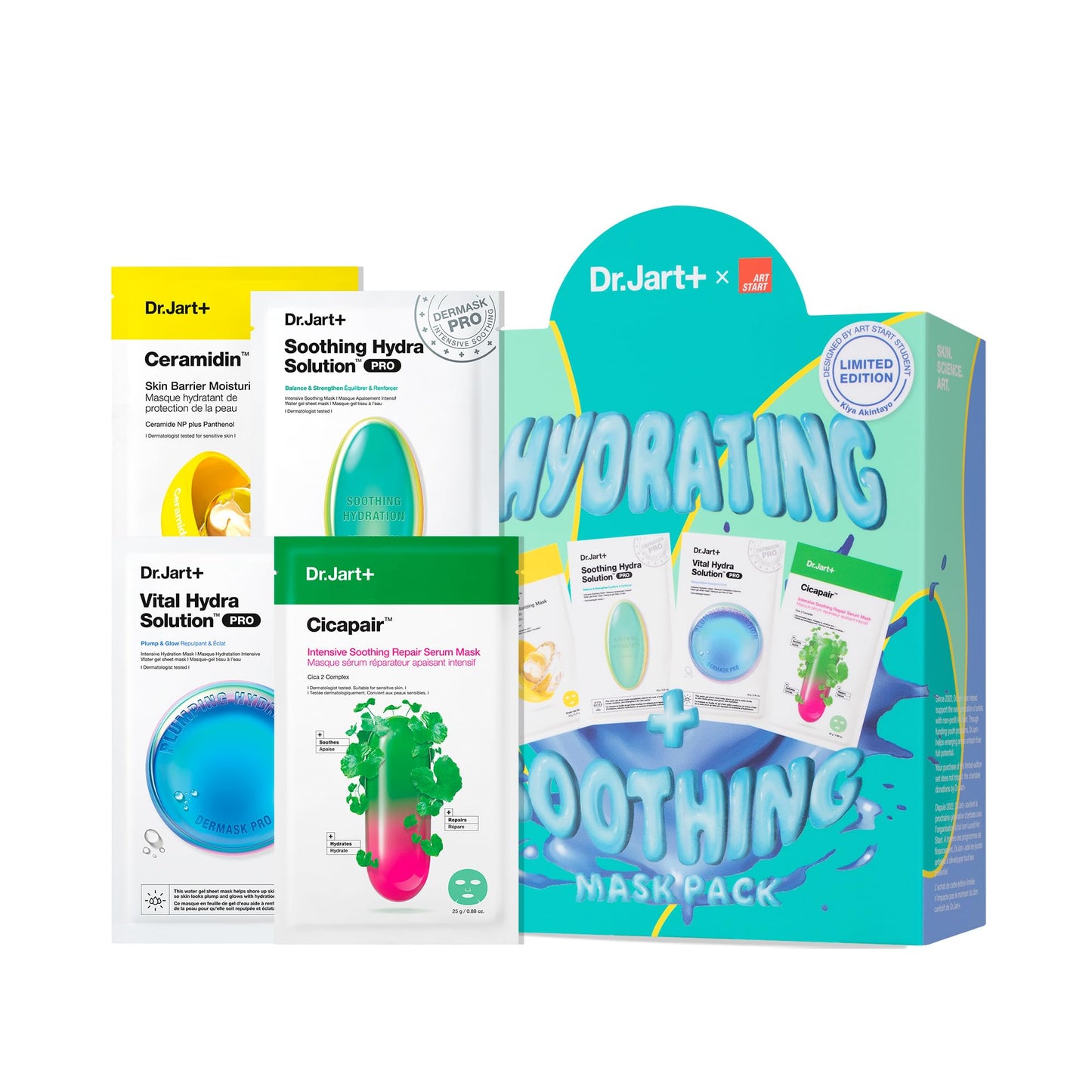 Dr.Jart+ Art Start Hydrating and Soothing Korean Face Mask Value Set | Korean Skin Care Set of 4 Masks