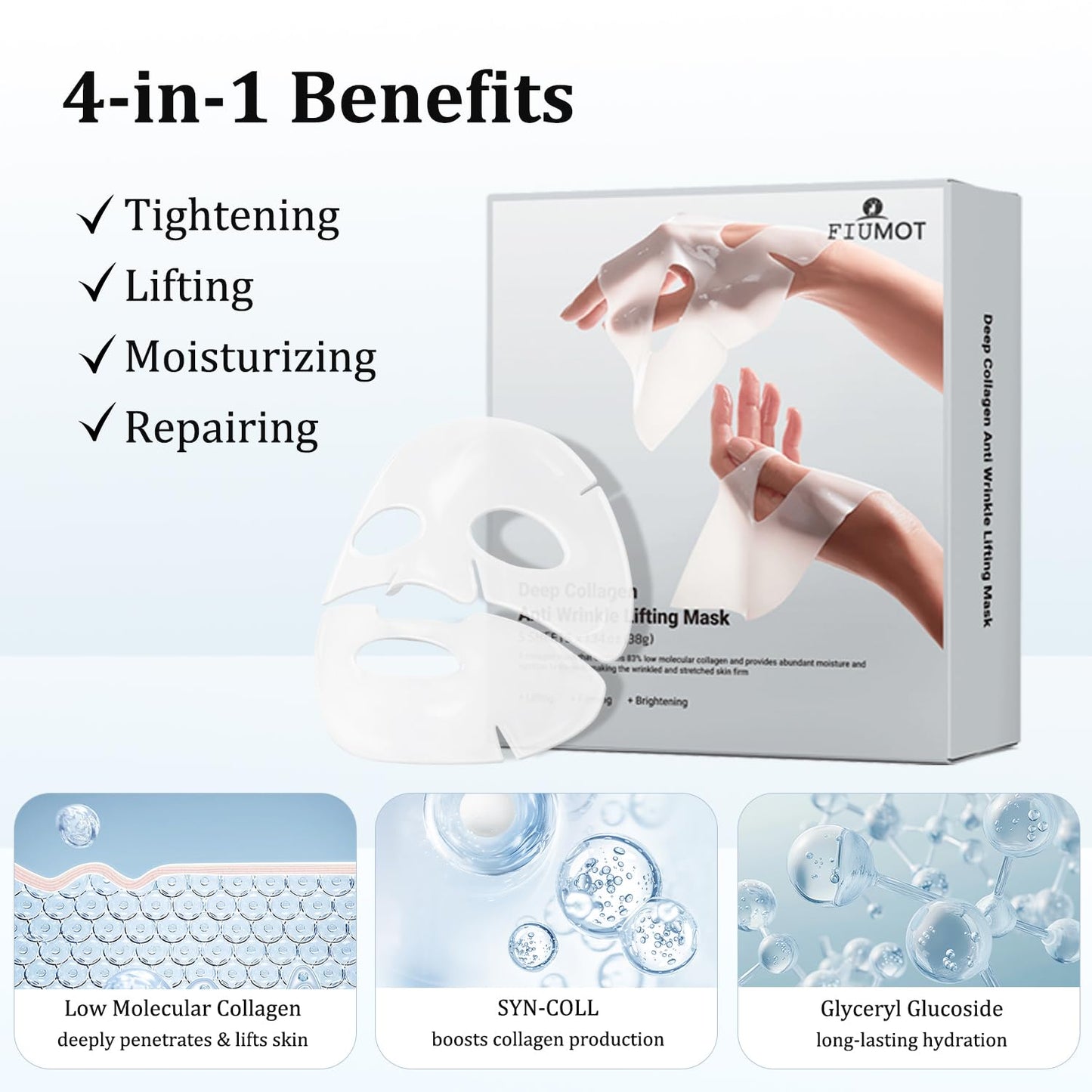 MUQIAN FIUMOT Deep Collagen Overnight Face Mask, Collagen Real Deep Anti Wrinkle Lifting Mask | Firming,Pore Minimizing | Overnight Hydrating Face Masks Skincare, 38g x 5-Pack