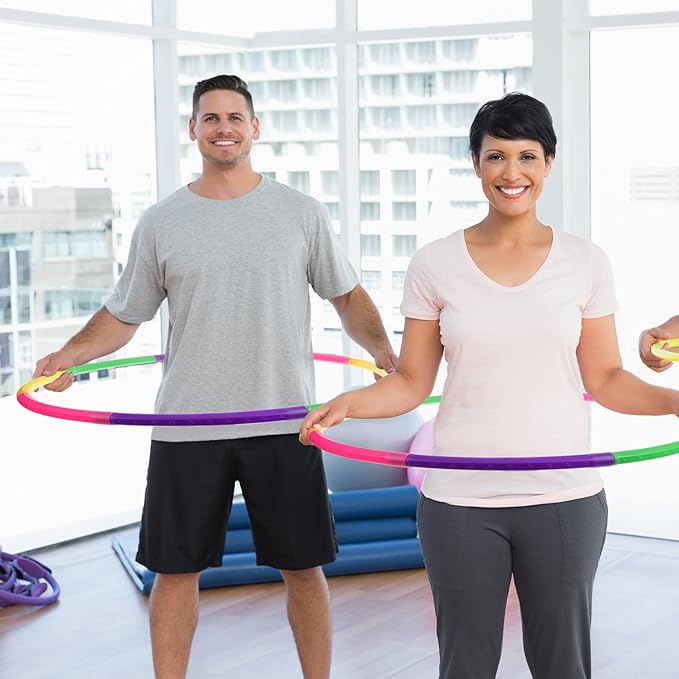 Chivao 8 Pack Color Detachable Hoop Fitness Waist Exercise Ring Plastic Exercise Hoop Adjustable Weight Size Plastic Adult Party Supplies Game Sport Gymnastic