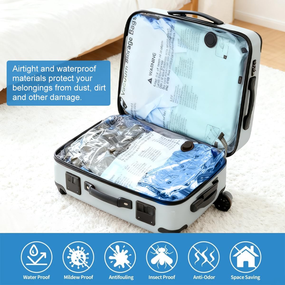 Space Saver Vacuum Storage Bag With Pump for Clothing,Travel Vacuum Seal Bag Vacuum Packing Bags for Luggage, Blankets, Bedding and Home Storage (10 Small)