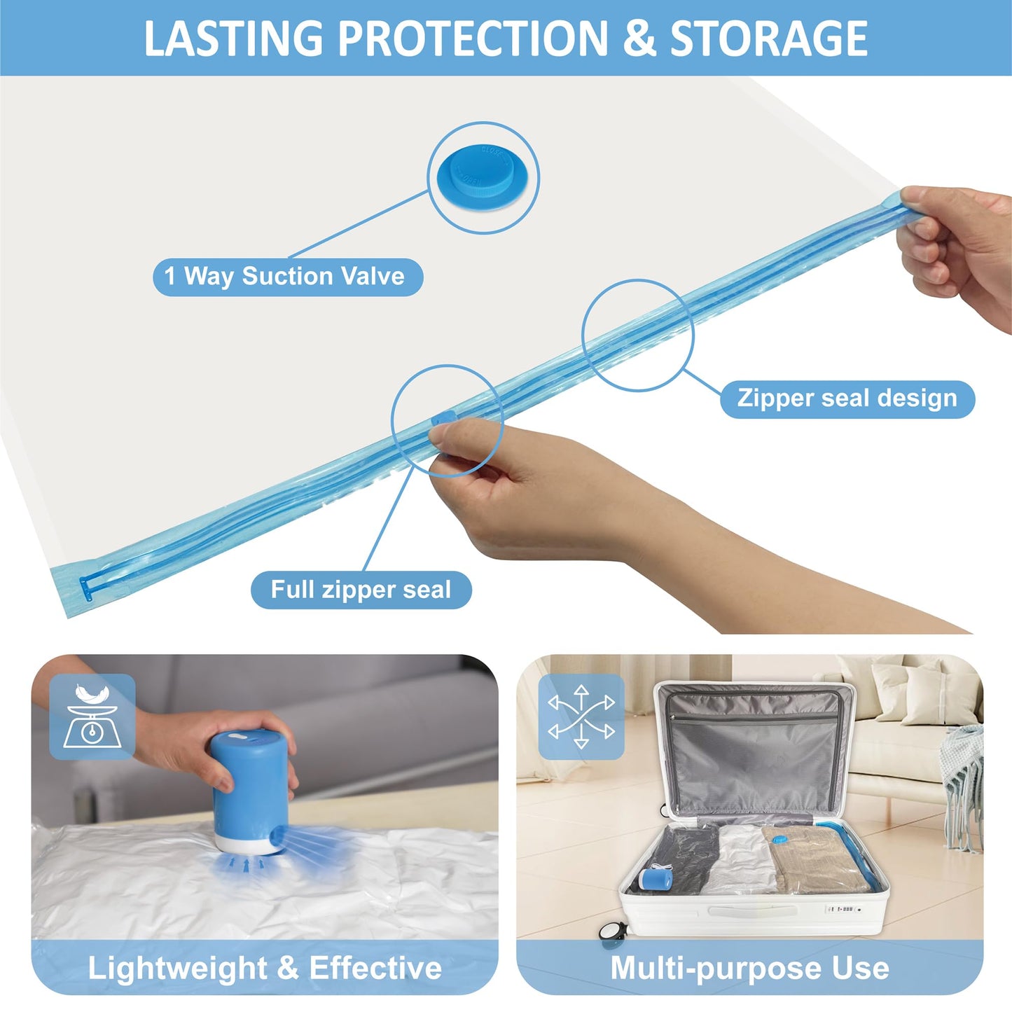 Cozy Essential Travel Vacuum Storage Bags with Portable Electric Pump, Vacuum Seal Space Saver Bags for Clothing and Luggage, 12 Pack