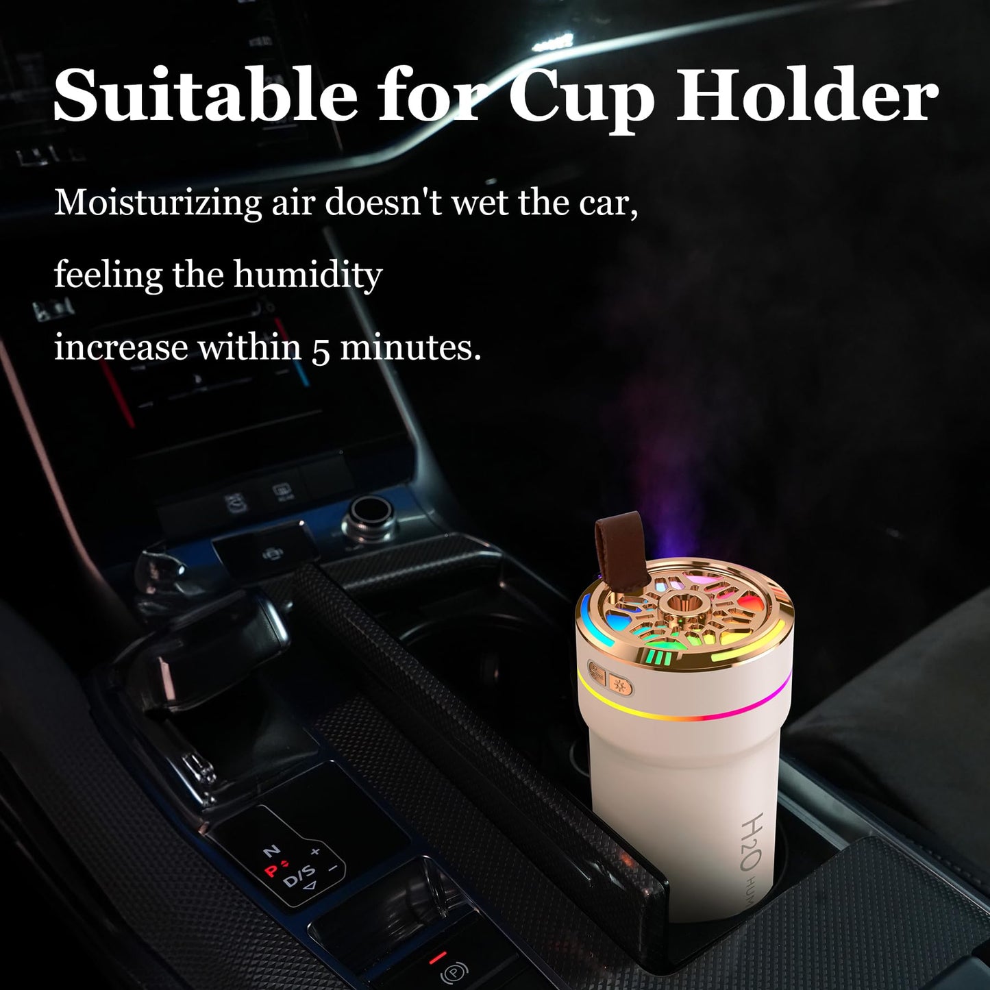 Car Diffuser Humidifier with Night Lights Portable 300mL USB Powered Cool Mist Auto Shut-Off Quiet Perfect for Car Home Office Bedroom (Beige)