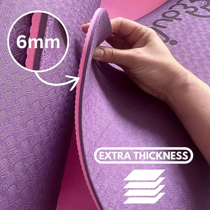 "Premium Extra Thick Yoga Mat With Strap-6mm Non-Slip,Eco-friendly,High-Density TPE,Ideal For Home,Gym, Perfect Exercise Mat for Pilates & Studio-72 L*24 W, Available In Rectangular & Arch Shapes"