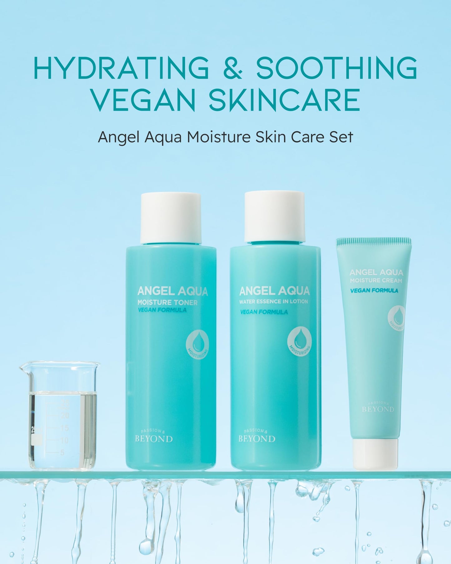 BEYOND Moisture Skincare Set (11.2fl oz , 3-Piece Set) - Vegan Formula Korean Skin Care for Dry & Rough Skin. Toner & Emulsion. Hyaluronic Acid, Cica, Pantenol