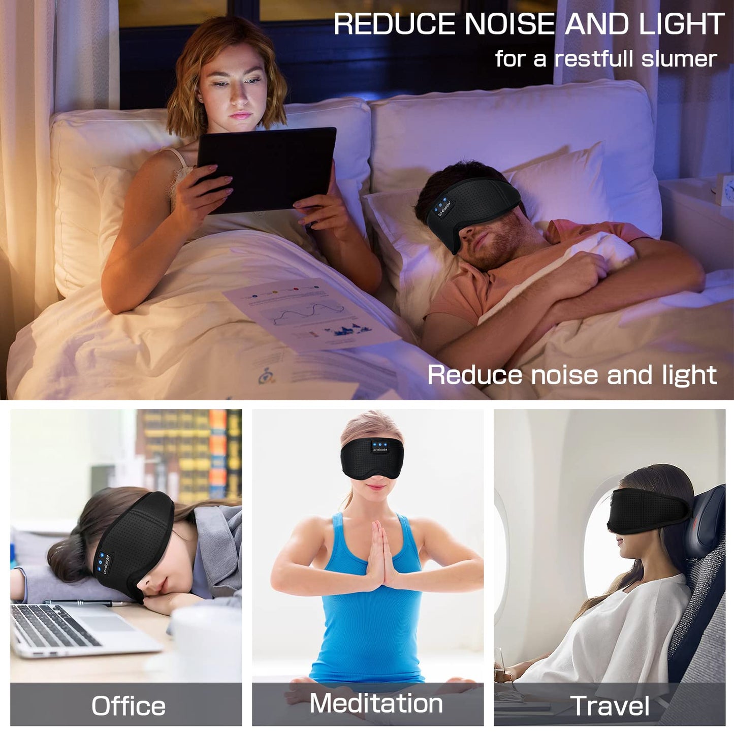 Sleep Headphones Sleep Mask with Bluetooth Headphones, LC-dolida Eye Mask for Sleeping Eye Pillow Sleeping Headphones for Side Sleepers Thin Speaker Cool Gadgets Gifts for Men&Women
