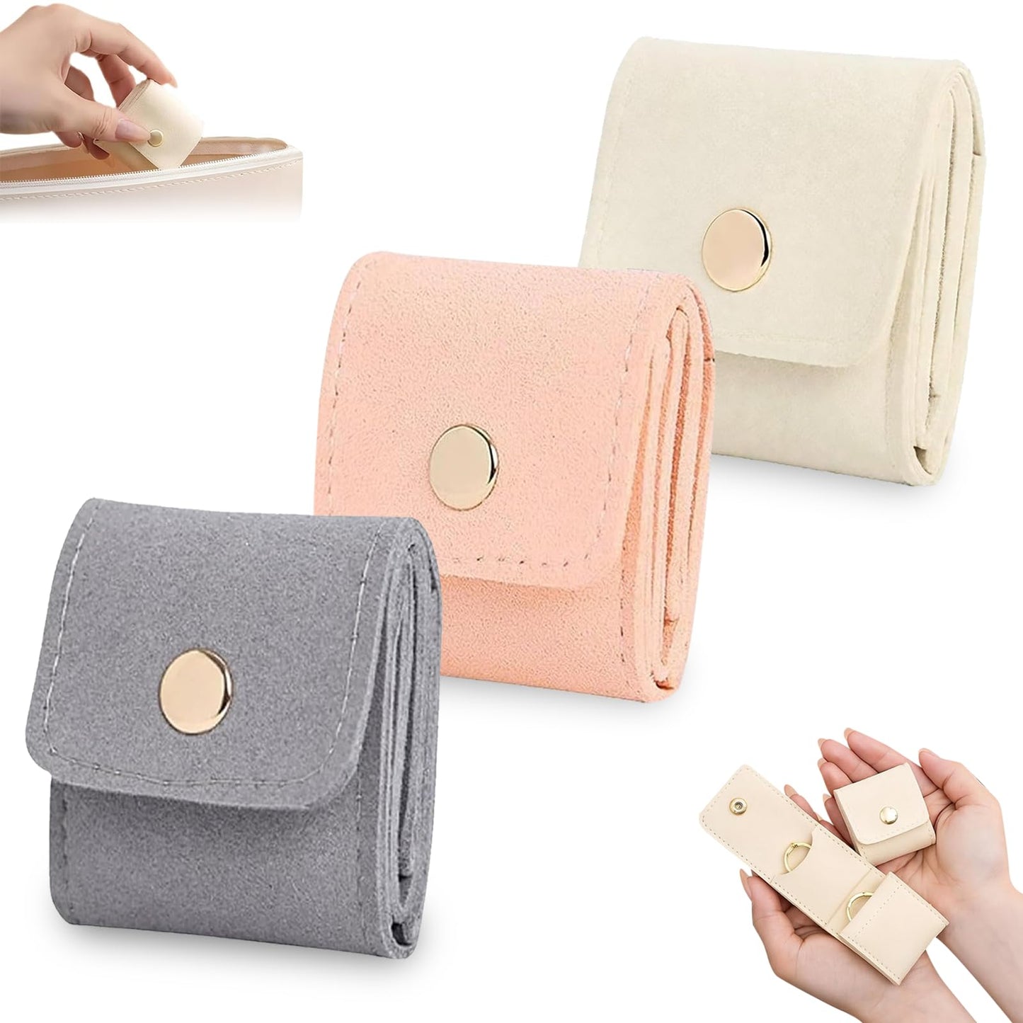 3Pcs Mini Travel Jewelry Bag Travel Jewelry Roll Bag with Buckle Portable Foldable Travel Jewelry Organizer Case, Small Jewelry Box for Necklaces, Rings, Earrings