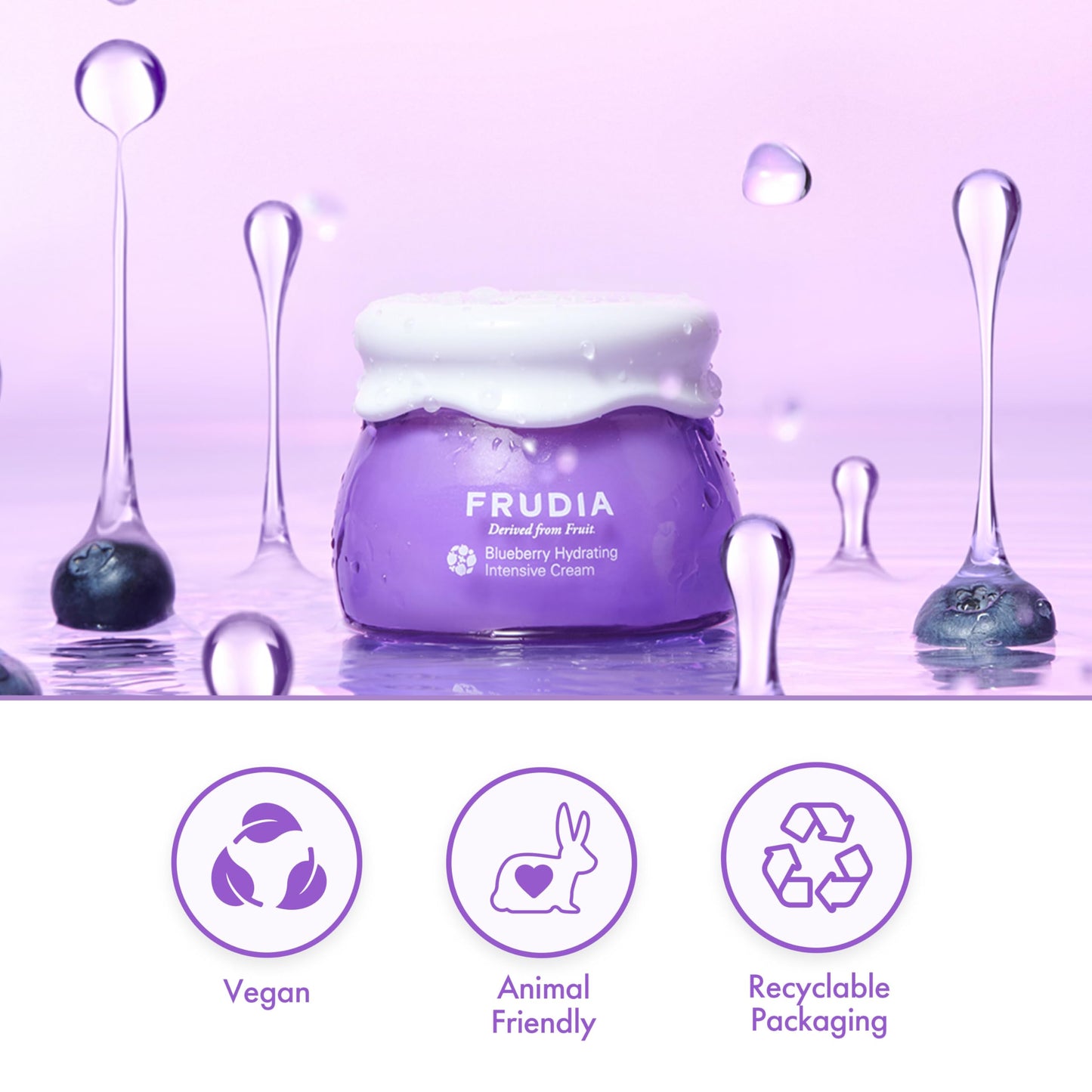 FRUDIA Blueberry Hydrating Intensive Face Cream, Vegan Korean Face Moisturizer w/69% Blueberry Extract, Panthenol & WS BS Care EX for Dry Skin (1.94 fl oz)