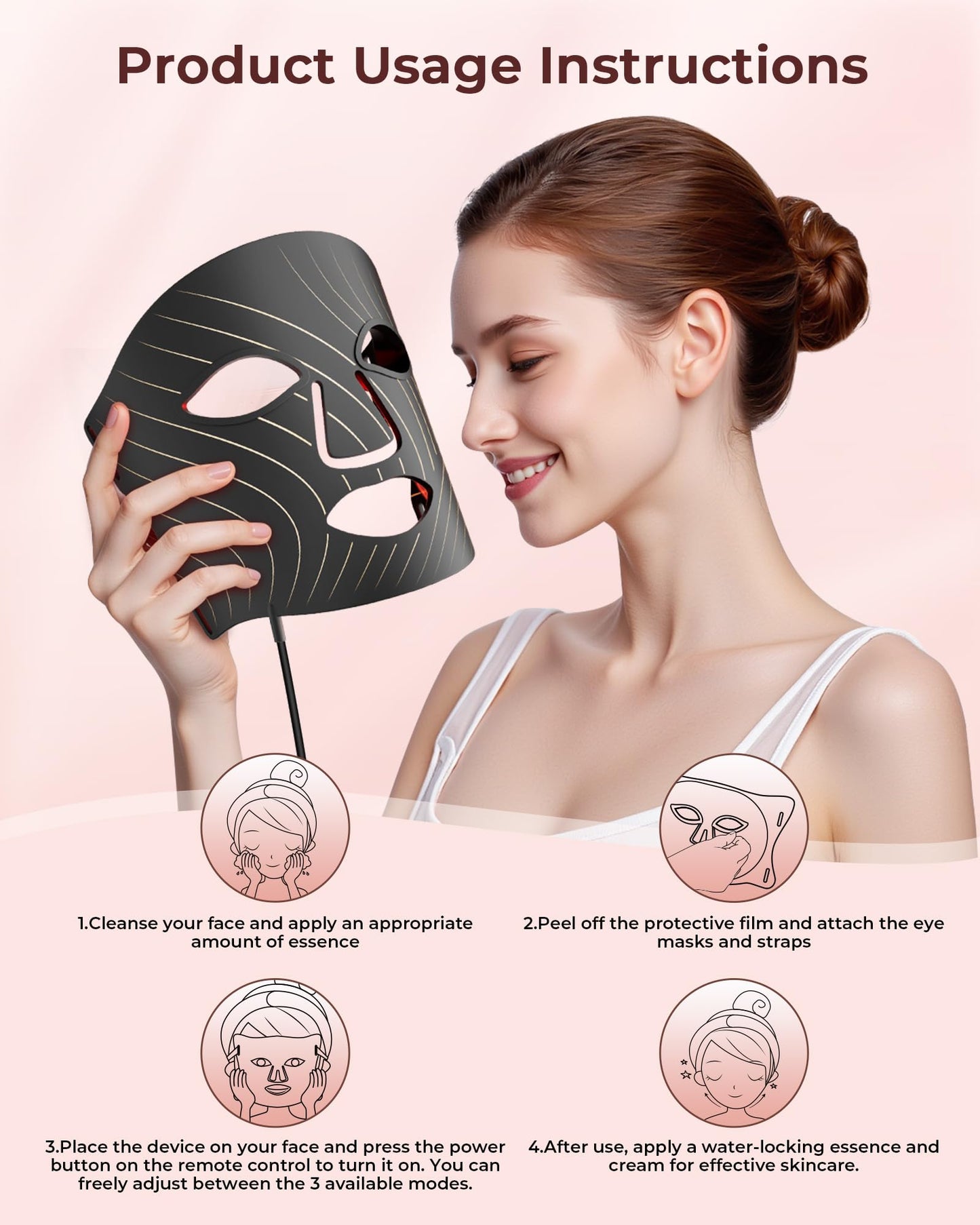 tinkoola Red Light Therapy for Face,LED Face Mask Light Therapy,LEDs Face Mask & Neck Mask Red Wavelength,Rechargeable Ergonomic Design for True Skincare at Home (Black)