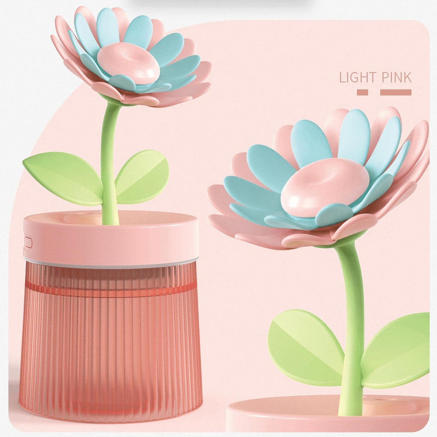 Sunflower Desktop Humidifier for Bedroom, Quiet Cool Mist Humidifier with Diffuser and LED Night light, Auto Shut-Off, 260 ML Portable Humidifier for Car Outdoor Home Indoor Nursery Plants (Pink)
