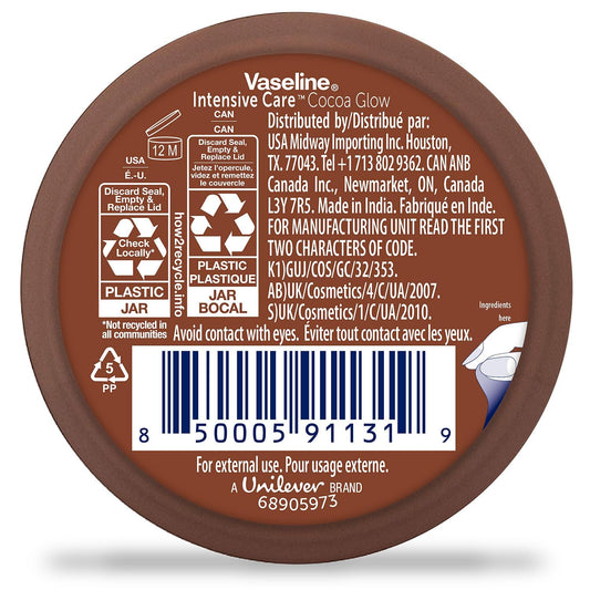 Vaseline Cocoa Glow Body Cream 6-Pack – Pure Cocoa Butter 48H Moisturizing Cream for Dry Skin, Travel-Size, 2.53 Fl Oz Ea